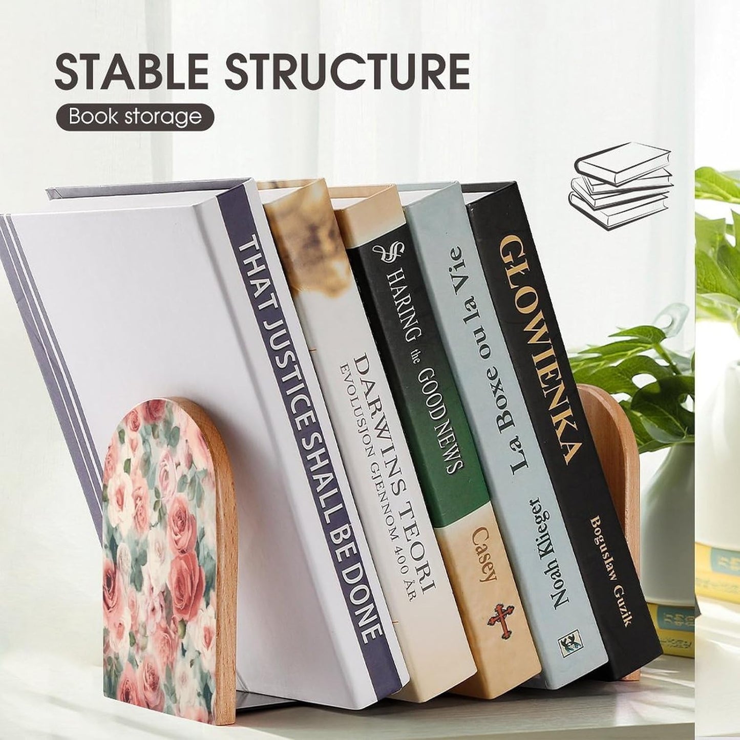 Soft Color Pale Faded Mix of Roses Bookends 1 Pair Heavy Duty Book Ends for Shelves Non-Skid Bookend Supports Wooden Book Holders with Metal Base Desk Organizers Books Storage to Hold Books
