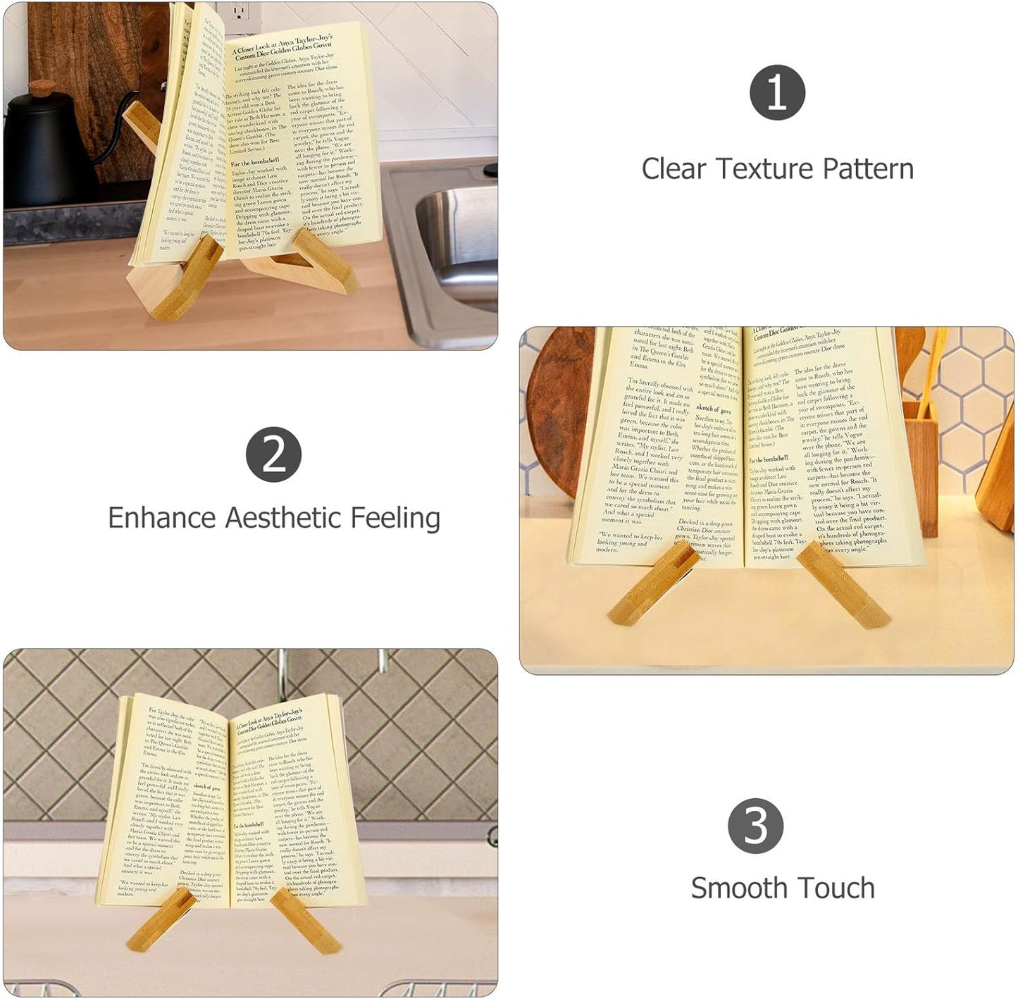 PRETYZOOM Wooden Cookbook Stand Portable Recipe Book Holder Color Multi-Function Kitchen Book Rack for Countertop Cooking and Tablet Support