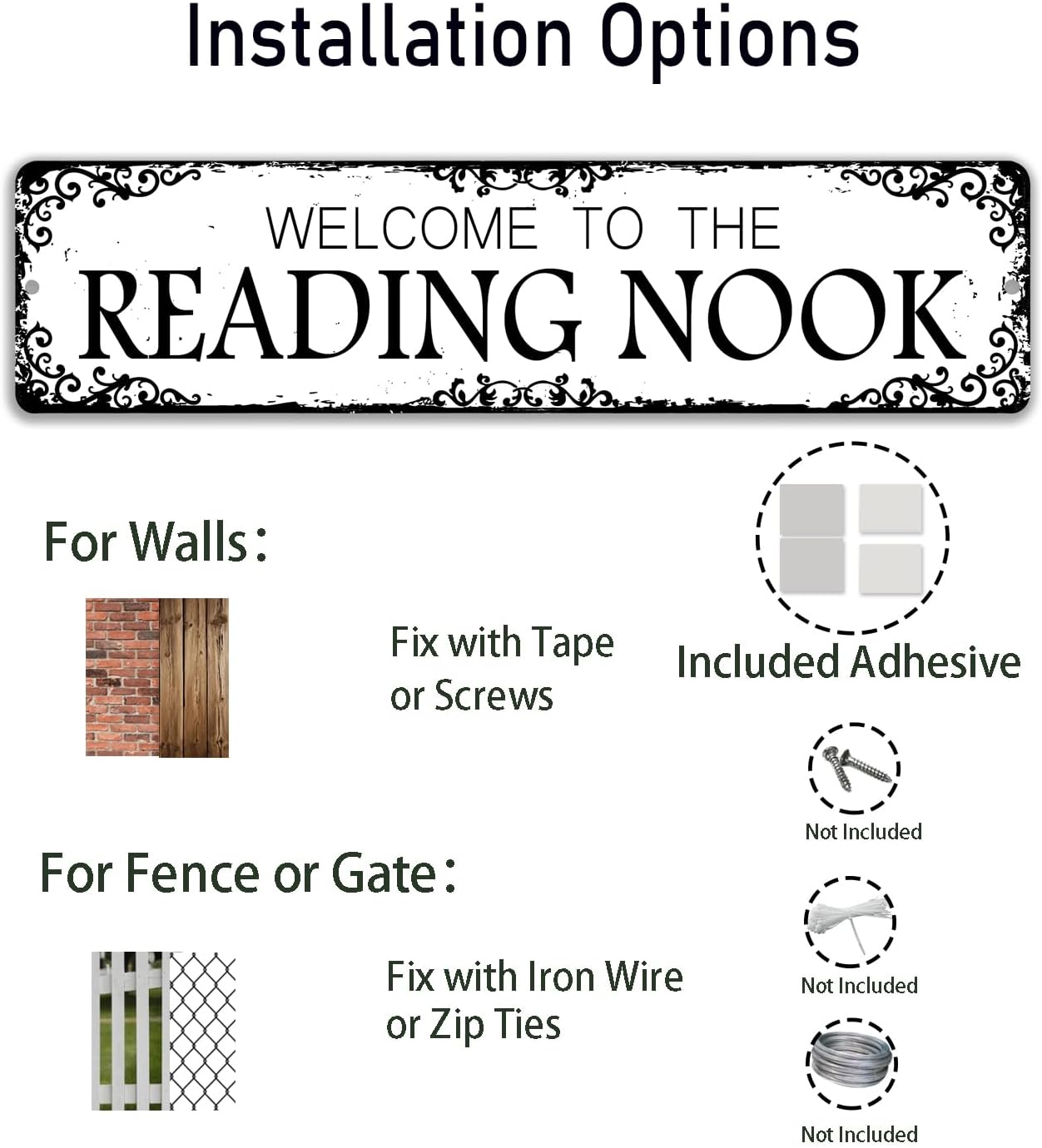 12x3 Inch Welcome To The Reading Nook Sign Reading Corner Signage for Outdoor Indoor Home School Library Area Decor Book Reading Lover Gift