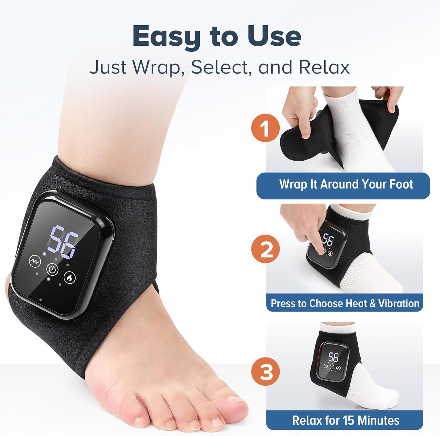 2Pack Cordless Ankle Massager for Pain Relief, Foot Renew Massager for Neuropathy, Ankle Heating Pad with Massage, Foot Ankle Massage, Ankles Relief Heating Pad, 3 Heat Levels, 3 Massage Modes, Black
