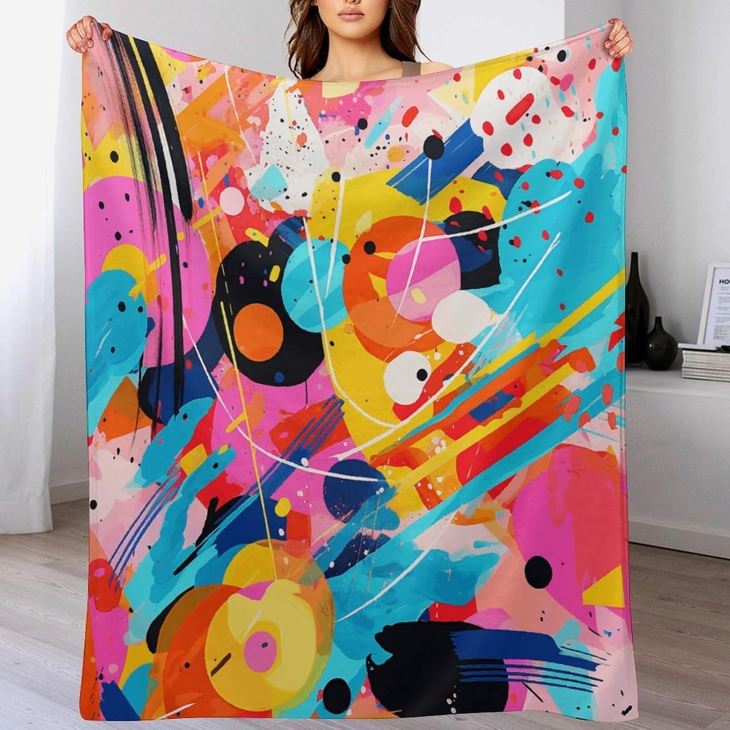 Pop Art Style Throw Blanket for Couch Super Soft Warm Lightweight Throw Blankets Cozy Flannel Bed Blanket Cute Decorative Blankets for All Seasons Home Decor Gift 60"*80"（150 * 200cm）