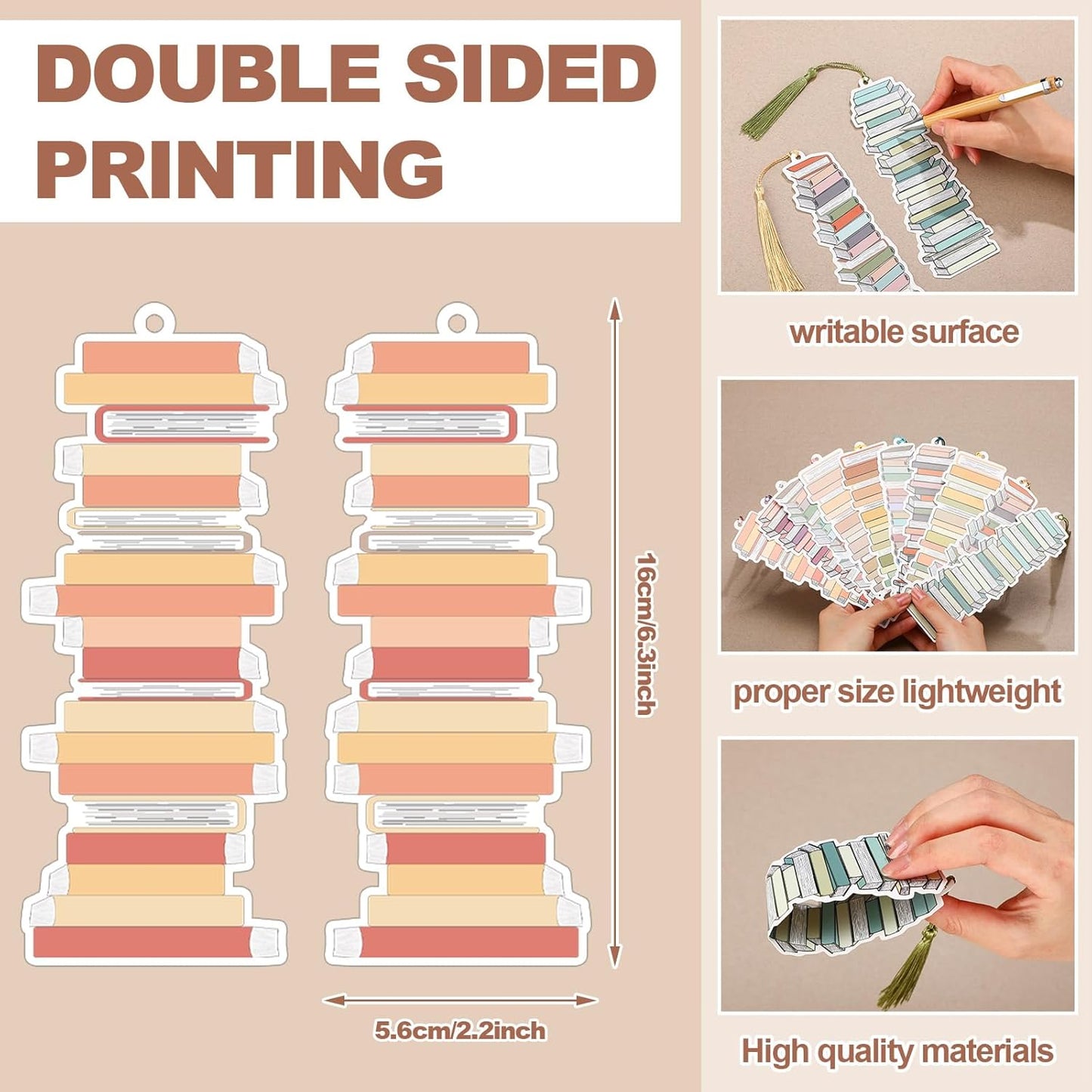 50 Pcs Book Tracker Bookmarks 6. 3 x 2. 2 Inch Bookshelf Design Page Markers Bookmarks with Tassel Book Lovers Gift Double Sided Cute Tracker for Back to School Supplies Gift Reading Salon Favors