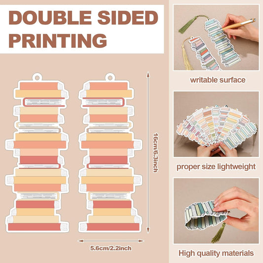 50 Pcs Book Tracker Bookmarks 6. 3 x 2. 2 Inch Bookshelf Design Page Markers Bookmarks with Tassel Book Lovers Gift Double Sided Cute Tracker for Back to School Supplies Gift Reading Salon Favors
