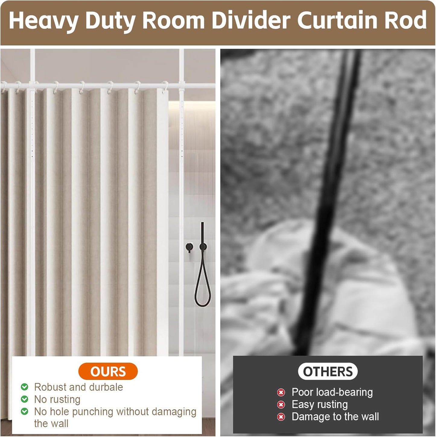 Room Divider,No Drilling Partition Room Dividers Wall,48-120inch(H) 28-70inch(W) Heavy Duty Floor to Ceiling Wall Divider for Room Separation,White Adjustable Room Separator for Space Partition
