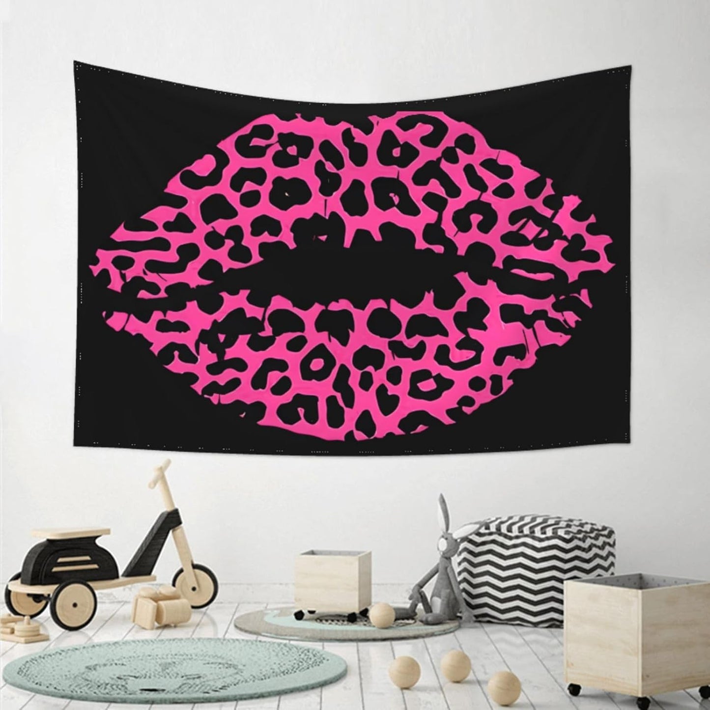 KOSUES Pink Leopard Lips Tapestry Wall Hanging Tapestries Wall Backdrop Room Poster Art Aesthetic Decor for Home Office Bedroom Living Room Dorm 60x40 Inch