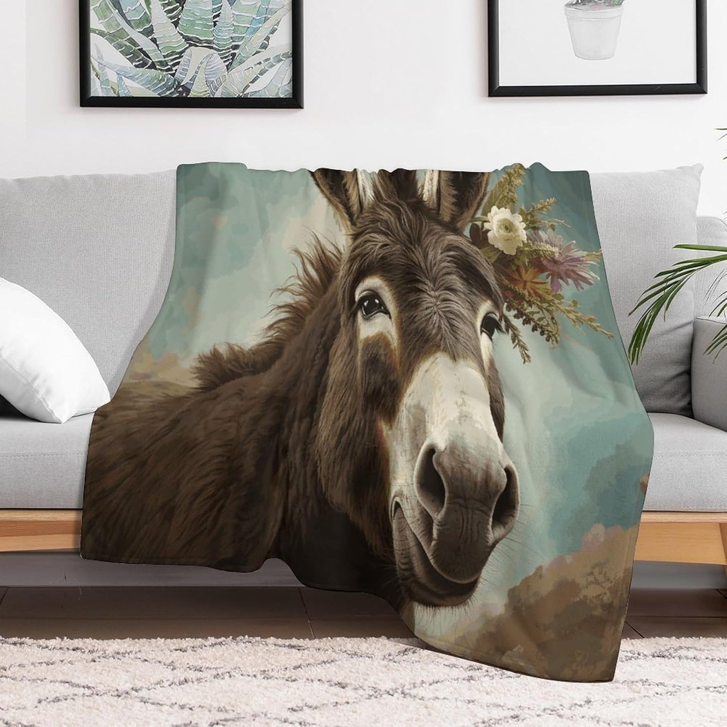 Donkey Animals Throw Blanket for Couch Super Soft Warm Lightweight Throw Blankets Cozy Flannel Bed Blanket Cute Decorative Blankets for All Seasons Home Decor Gift 60"*80"（150 * 200cm）