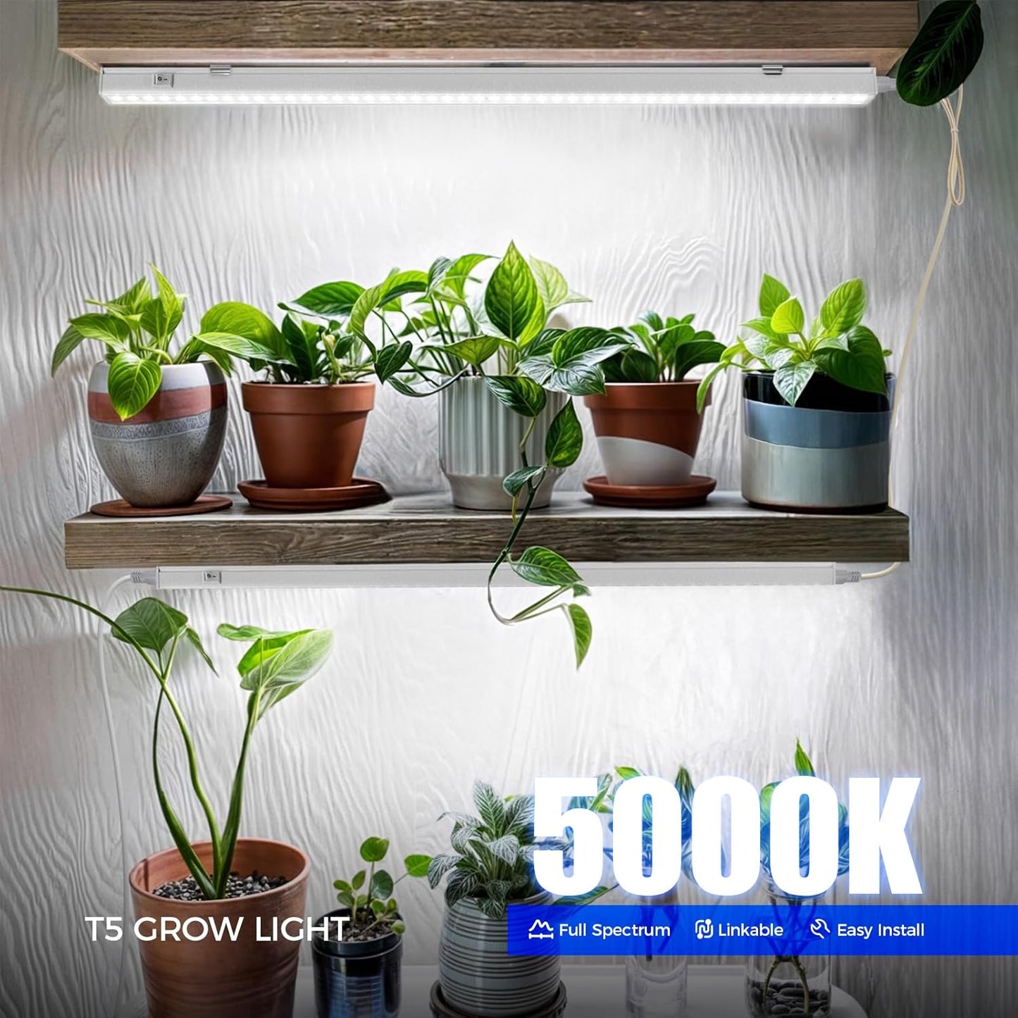 Barrina T5 Grow Lights, 5000K White Full Spectrum LED Grow Light, 2ft 80W (8 x 10W) Plant Grow Lights for Indoor Plants, Plug and Play, 8-Pack