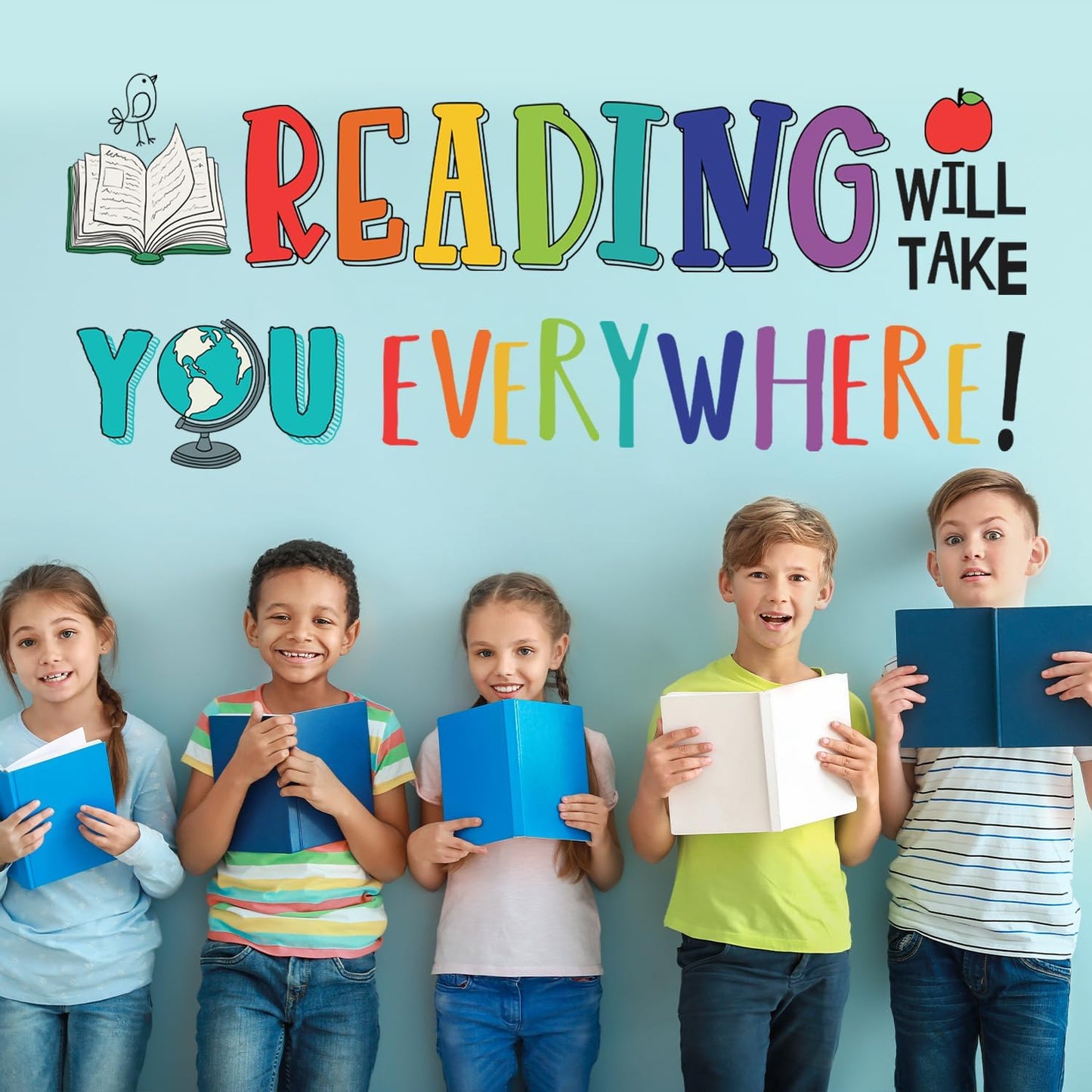 DECOWALL Reading Corner Wall Decals – Inspirational Peel and Stick Removable Stickers for Classroom, Kids Room & Nursery – Book Theme Wall Art for Bedroom, Library & Playroom Decor (DS9-8092)