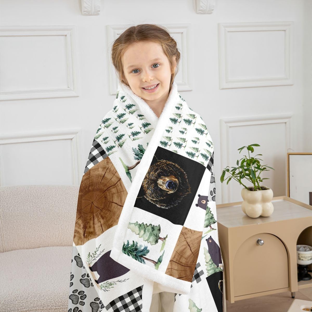 Erosebridal Kids Rustic Black & White Animal Print Throw Blanket, 50"X60", Microfiber with Sherpa, Easy Care, Perfect for Camping, Napping & Reading