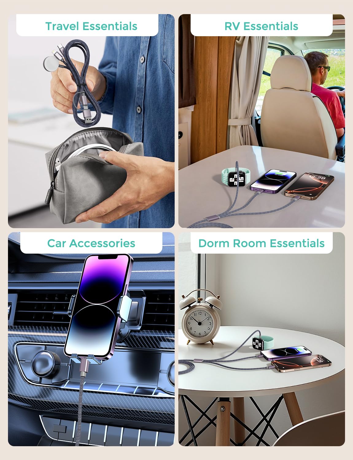 2026 Travel Essentials,3 in 2 USB C Cable for Apple Watch Charger,iPhone Charger,Multi Charging Cable,Cruise Vacation Camping Essentials,Portable for iWatch Series 11-2/Ultra/SE & iPhone 17-12,Car,4FT