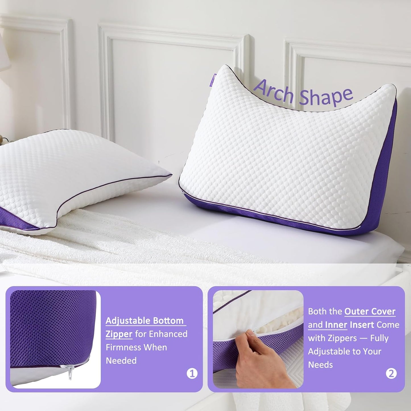 HOMELAB Adjustable Shredded Memory Foam Curve Pillow Queen Size 29"x19", Oversized Crescent Design for Side & Back Sleepers, Doubles as Backrest for Reading, Lounging & Relaxing, Cooling Cover, 1 Pack