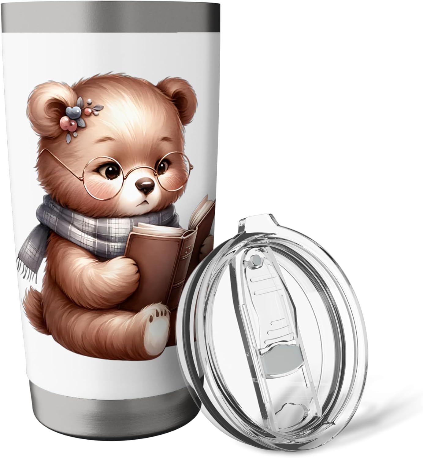 Adorable Bear Reading Book Cute Design Stainless Steel Insulated Tumbler