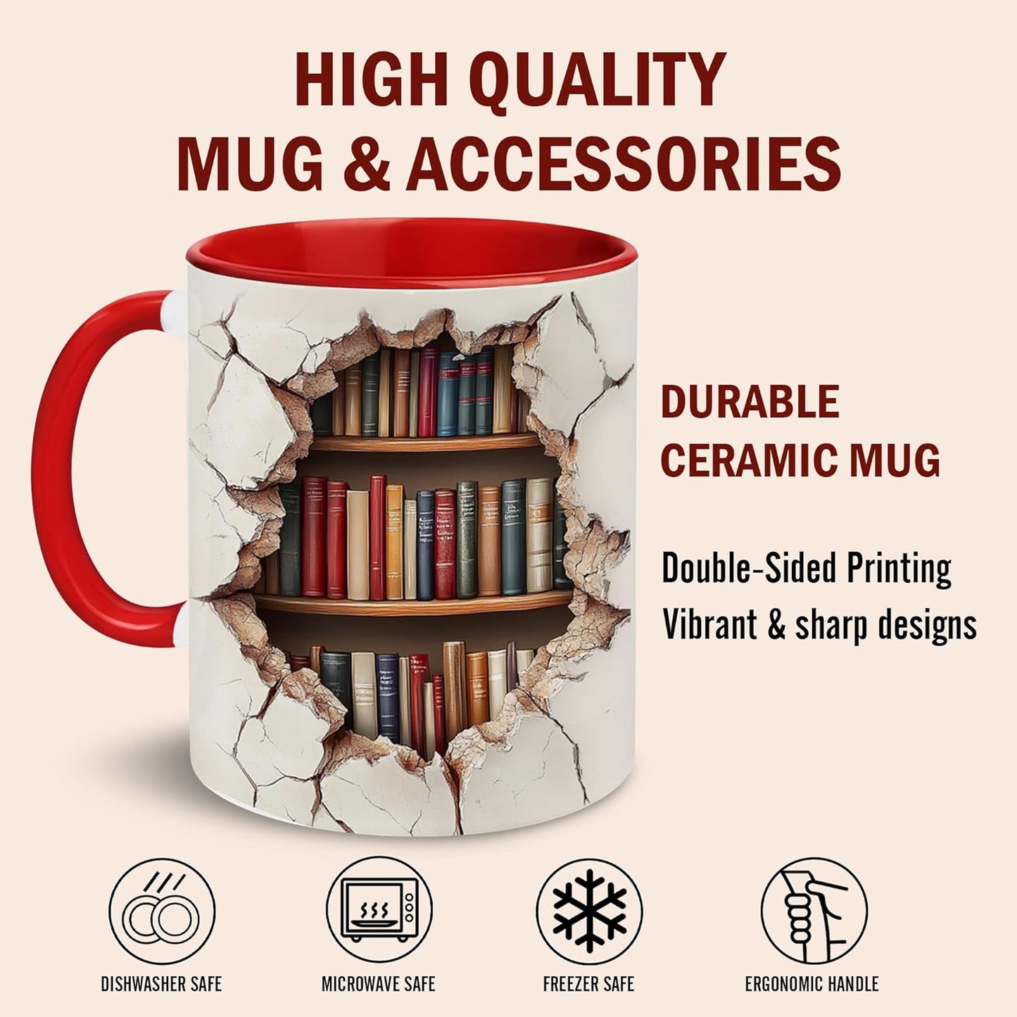 Bookshelf Mug - Gift For Book Lovers - Gift For Librarians - 3D Library Bookshelf Cup - Library Mug - Bookish Coffee Cup - Book Reader Gifts - Birthday Gifts For Writer, BookClub