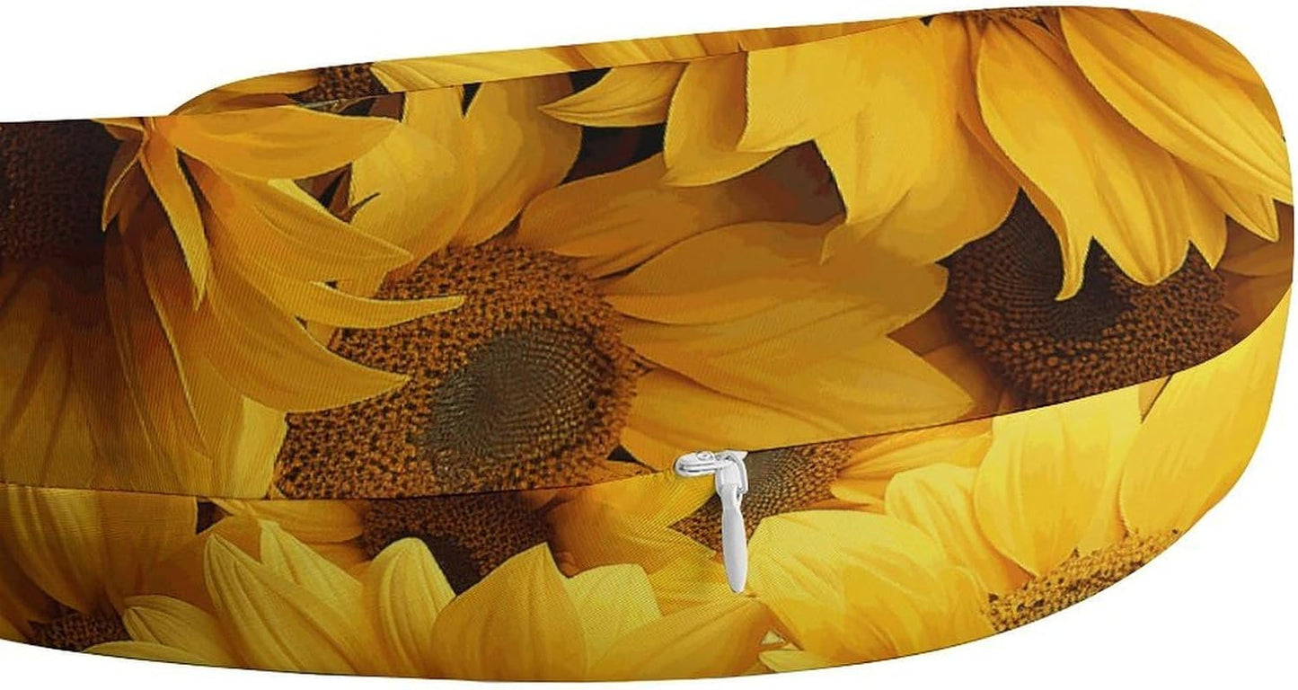 Many Sunflowers Neck Pillow Memory Foam U Shaped Pillows Portable Pillows for Shoulder Travel Head Support Pillow with Concealed Zipper for Airplane Car Home Office