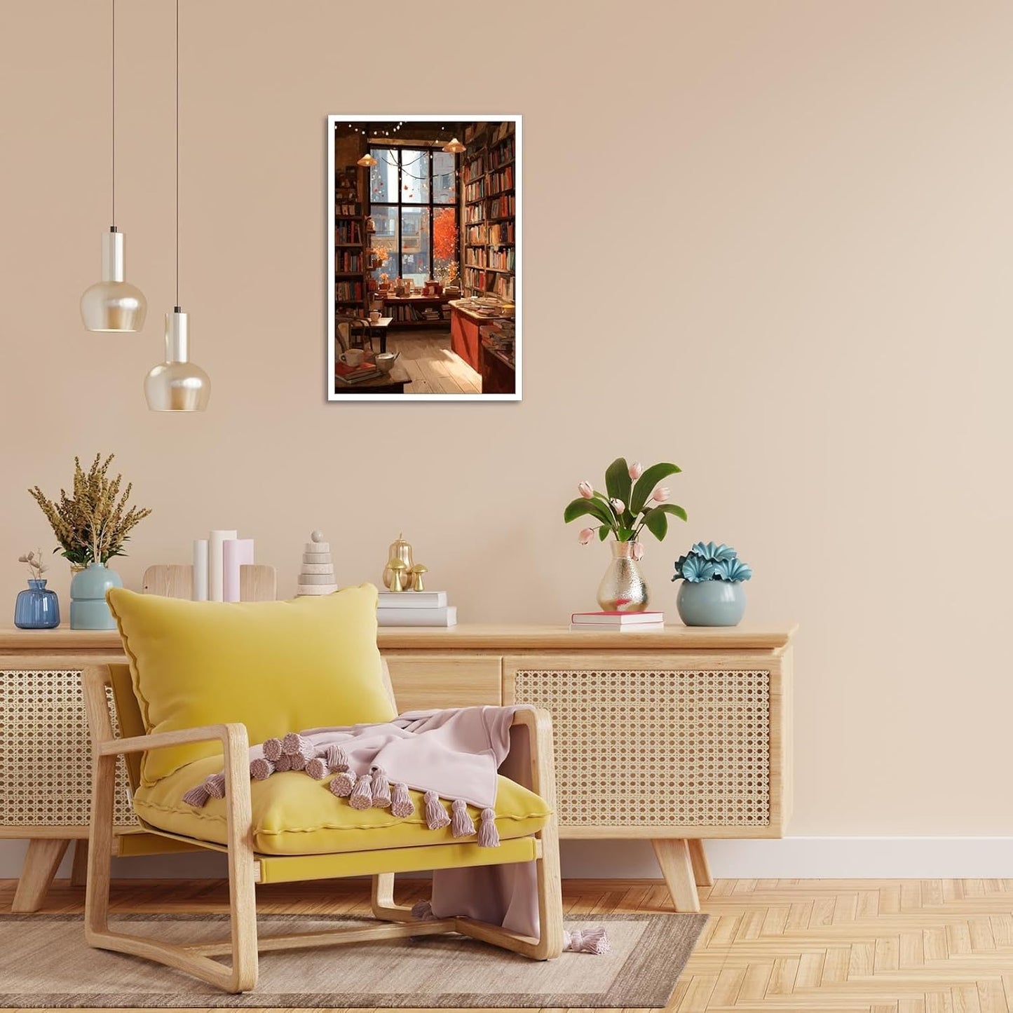 Trendy Library Bookstore Poster Cozy Reading Canvas Wall Art The Comfort Of Autumn Bookshelf Book Aesthetic Prints Painting For Living Room Bedroom Office Wall Decor 12x16in Unframed