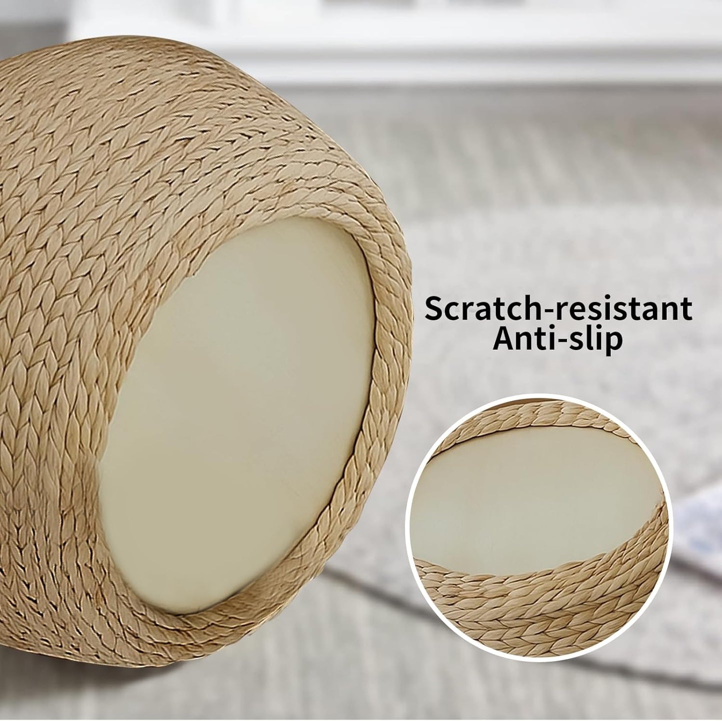 Natural Straw Round Pouf Ottoman, Handwoven Boho Footstool with Wood Frame for Living Room Bedroom Patio Garden (12.2"x12.2"x8.7")