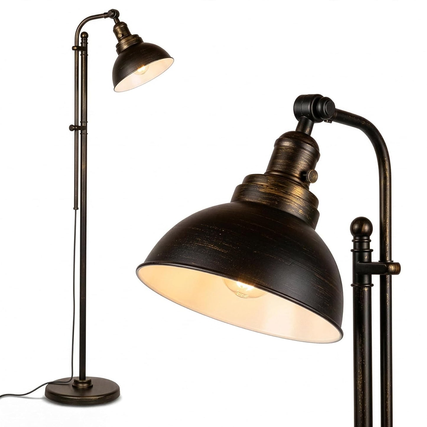 Brightech Dylan Industrial Floor Lamp for Living Rooms & Offices, Bright LED Light – Charming Farmhouse Standing Lamp, Adjustable Head Reading for Bedroom, Stunning Living Room Decor