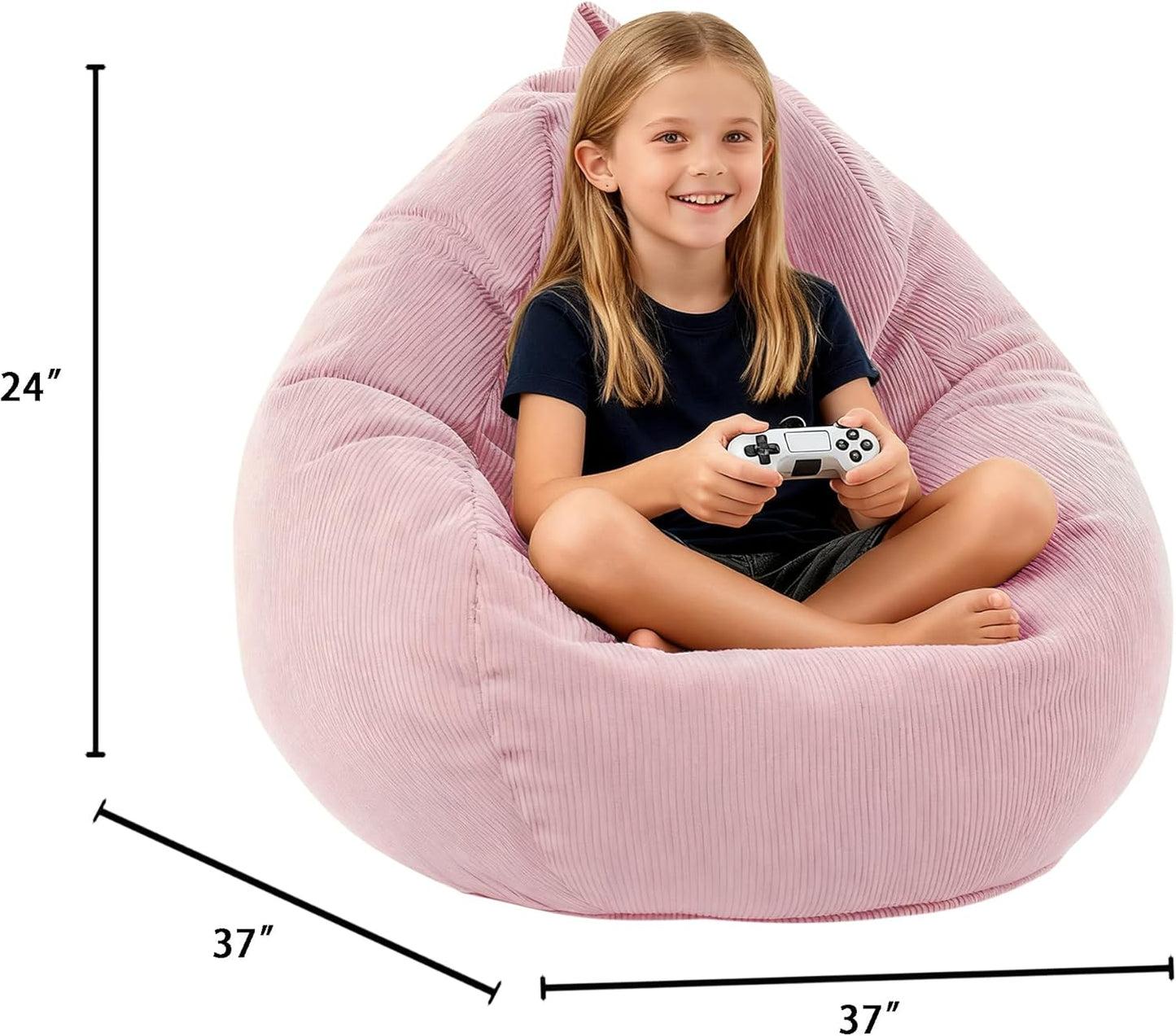 LPMOERA Bean Bag Chair Memory Foam Bean Bag Chairs for Kids/Teens with Filling Round Kids Bean Bag Chair for Living Room Bedroom College Dorm Reading Chair Pink