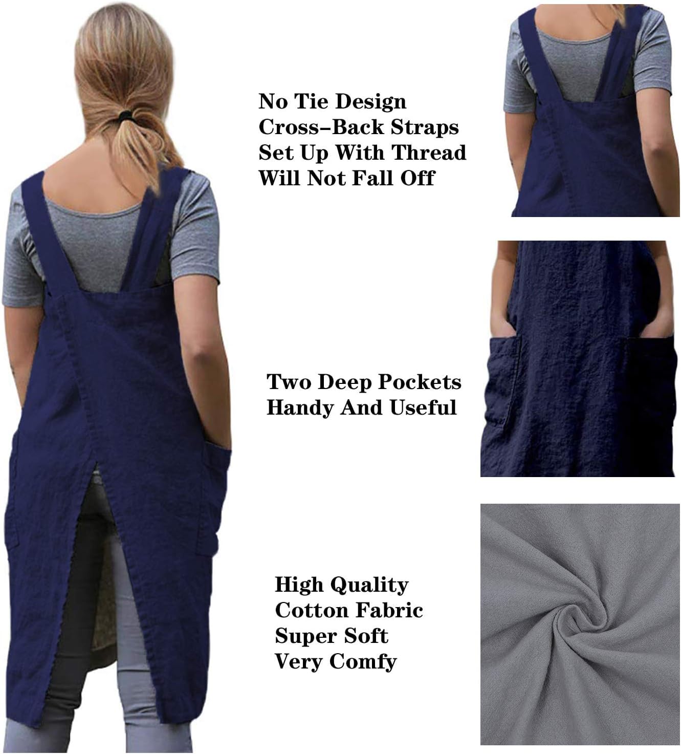 WROLEM Women's Practical Cross Back Pinafore Apron with Large Pockets Home Kitchen,Restaurant,Coffee House,Cooking,Gardening
