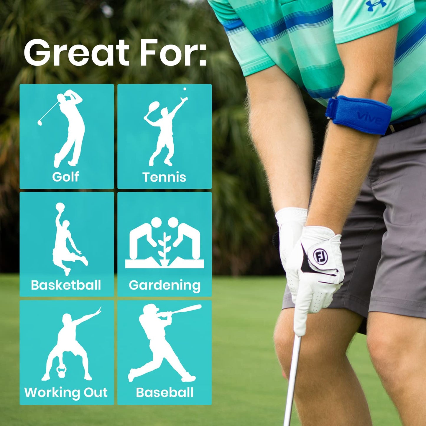 Vive Tennis Elbow Brace for Men & Women 2 Pack - Tendonitis Elbow Brace for Bursitis, Golfers Elbow, Medial Epicondylitis, Arthritis & Pain Relief - Arm Support Band, Adjustable Forearm Pain Relief