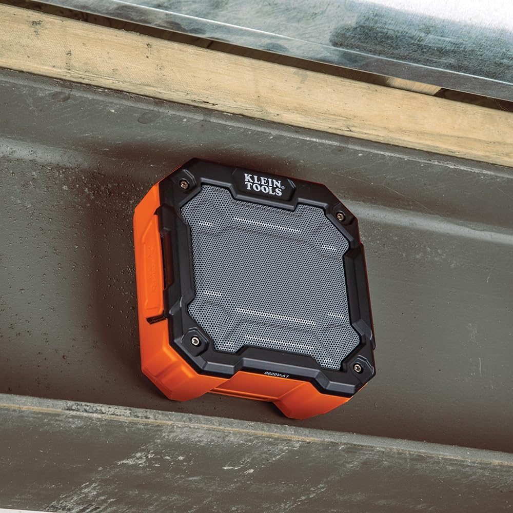 Klein Tools AEPJS3 Bluetooth Jobsite Speaker With Magnet and Hook, 20-Hr Run Time, Charge Via USB A or C, Pair Multiple Speakers via Broadcast, Hands Free Capable