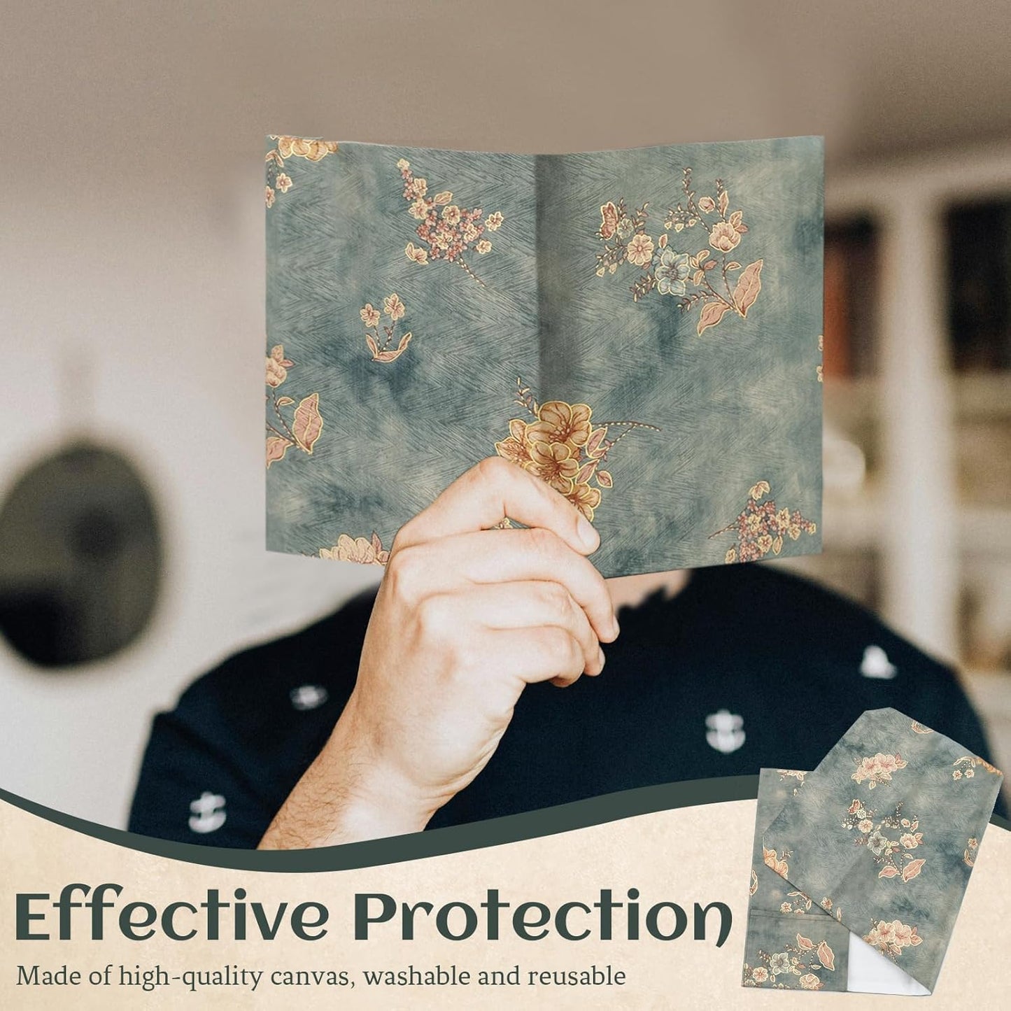 A5 Size Paperback Book Cover Protector, Adjustable Canvas Book Sleeve for Reading Lovers, Floral Print Soft Cloth Notebook Cover for Hardcover Bible Journal Textbook (Style B, A5)