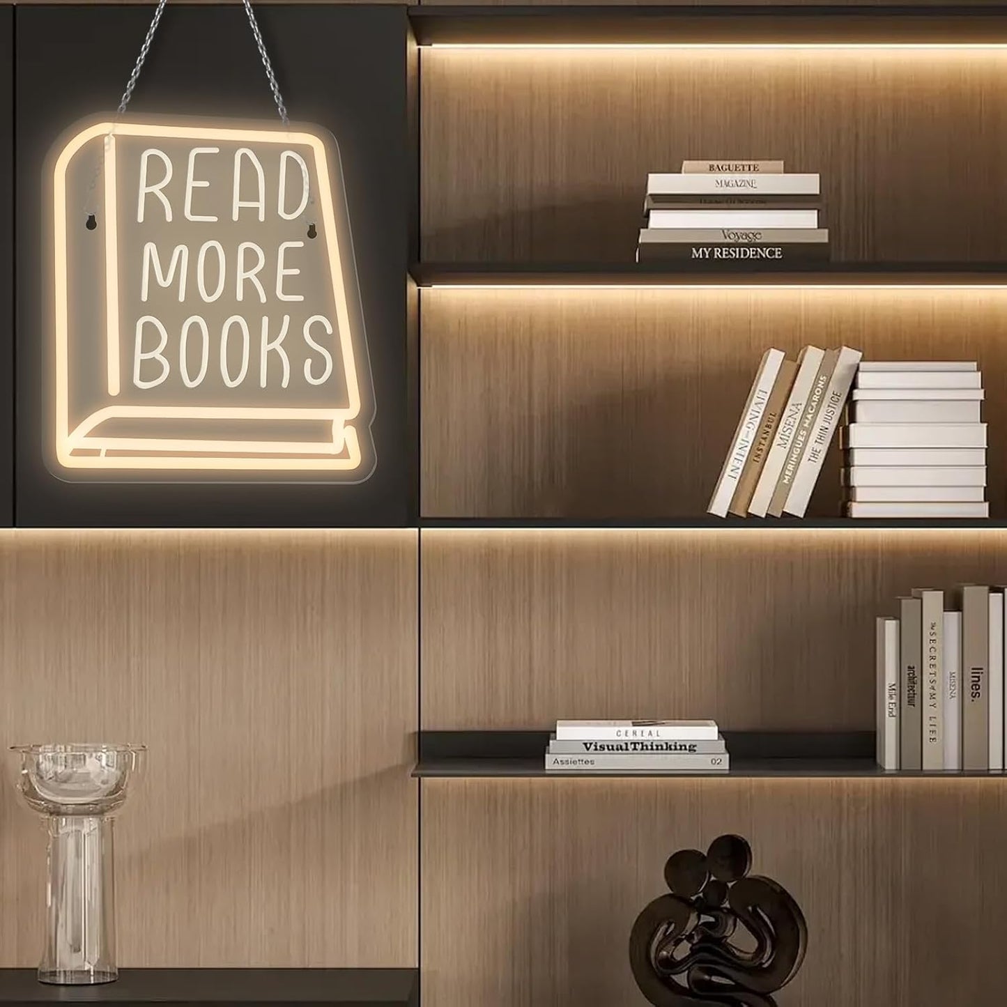 Neon Sign Read More Books, White LED Sign for Library Decor, 11 Inches x 11 Inches, Acrylic Material