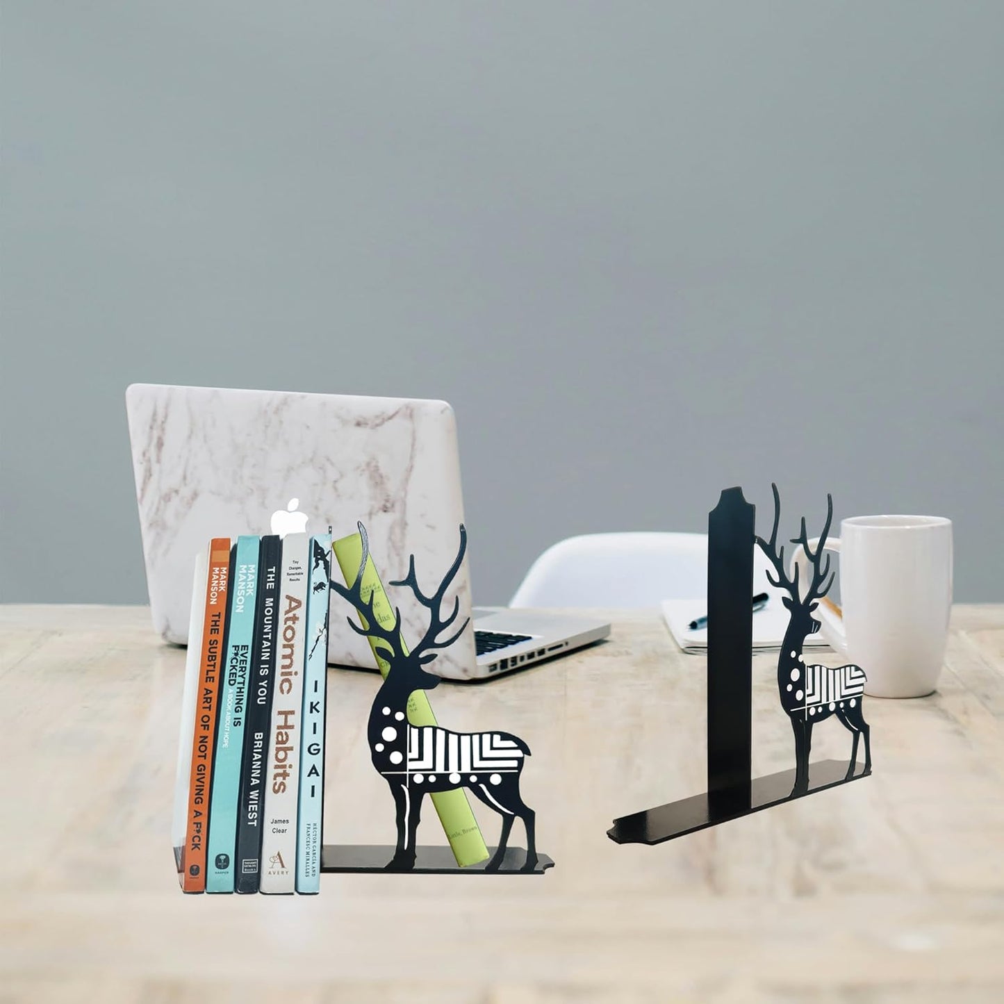 Modern Deer Metal Bookends for Shelves,Black Bookends Gifts for Book Lovers Men/Readers Women/Comic Book Fans/Kids, Decor for Bookshelf Kids Room Desk Accessories, Set of 2