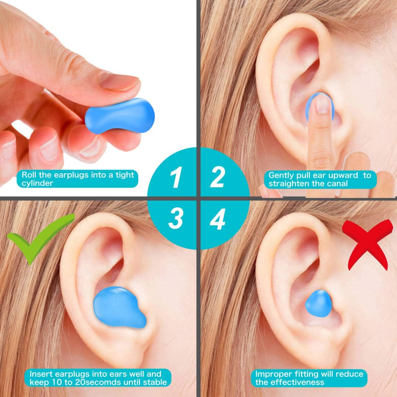 Silicone Ear Plugs for Sleeping Swimming,Reusable Moldable Noise Cancelling Earplugs for Shooting Range, Swimmers, Snoring, Airplanes, Travel, Work, Studying, (16-Pillows)