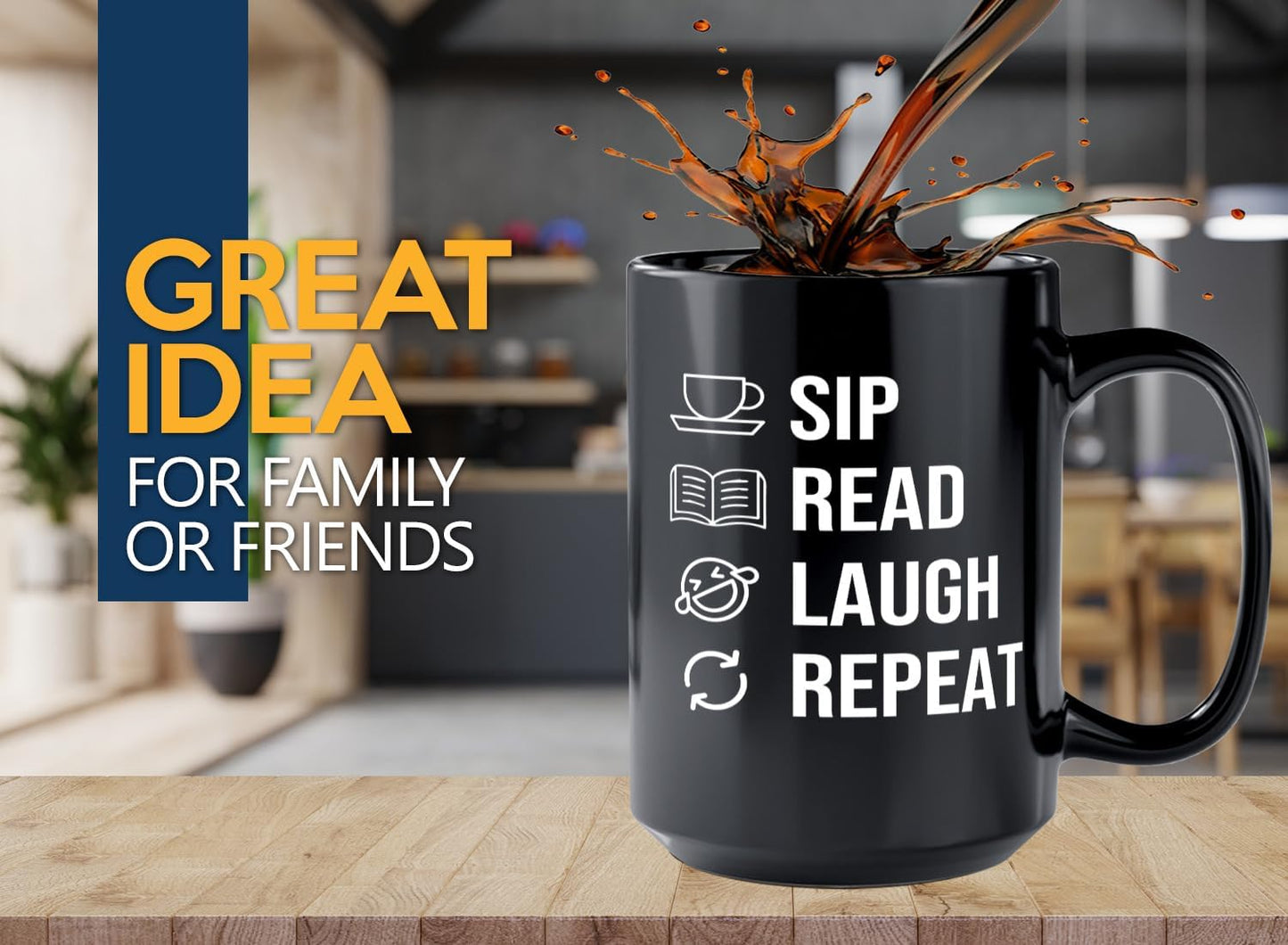 Book Lover Coffee Mug 15oz Black -SIP Read Laugh - Bookworm Literature Library Book Lover Reader Booked Editor Intellectual Studious