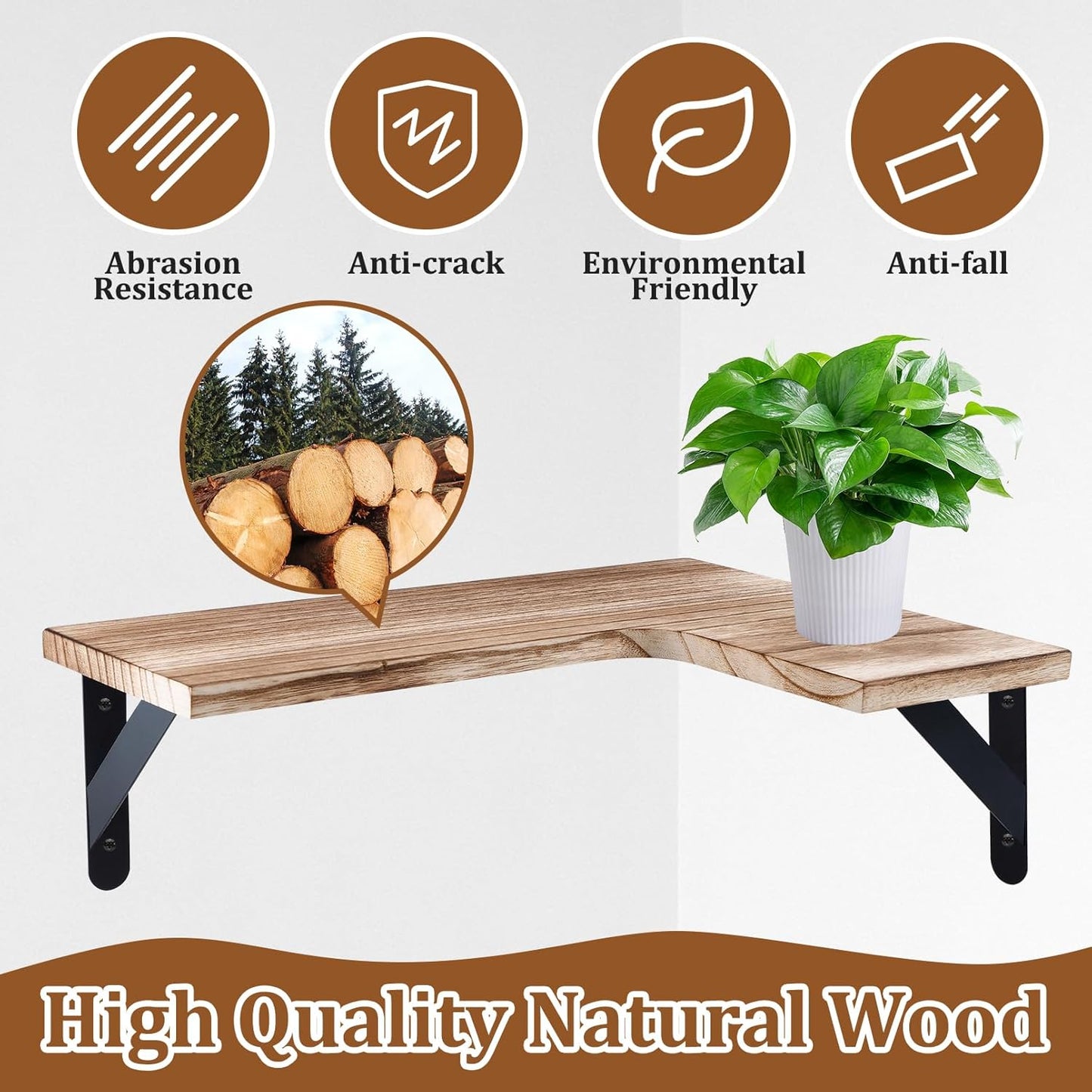 Corner Floating Shelves Set of 5, Wall Mounted Wood Shelves for Home Decor, Rustic Wood Wall Storage Corner Shelf for Kitchen Bedroom Bathroom Living Room Office, Light Brown