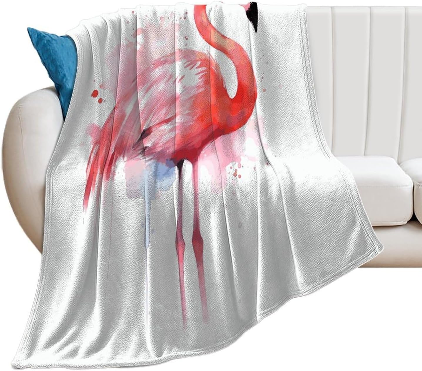 Pink Flamingo Watercolor Blanket Super Soft Lightweight Throw Blanket Cute Cozy Warm Bed Blanket Decorative Fuzzy Blanket All-Season Home Decor Gift for Sofa Couch Living Room 60"*80"（150 * 200cm）