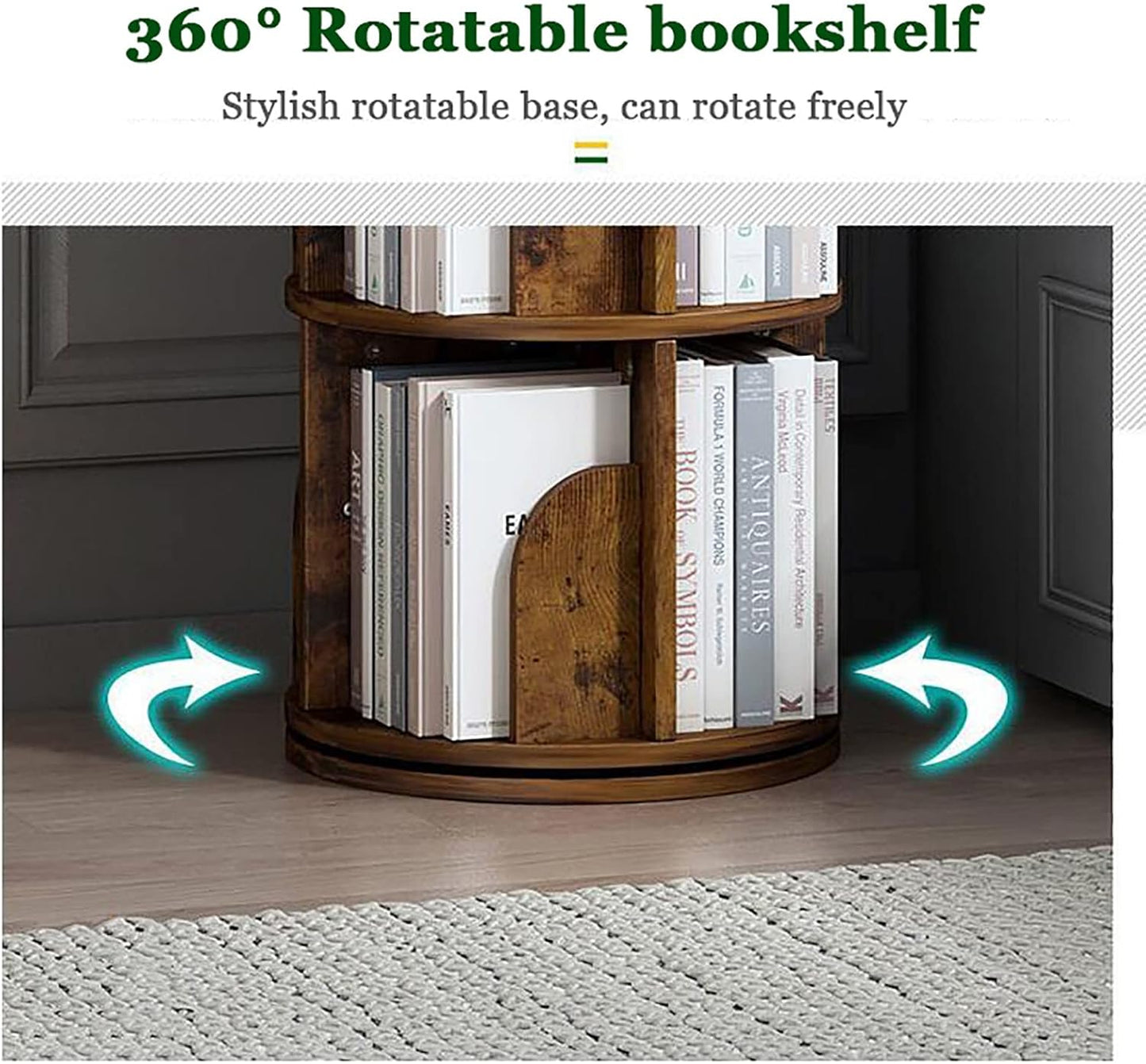 Wooden Rotating Bookshelf,Tall Floor Standing Bookcase,Multi-Functional Storage Display Rack Modern Open Shelves for Home Office Living Room Study (White 4 Tier 39x39x128.5cm)