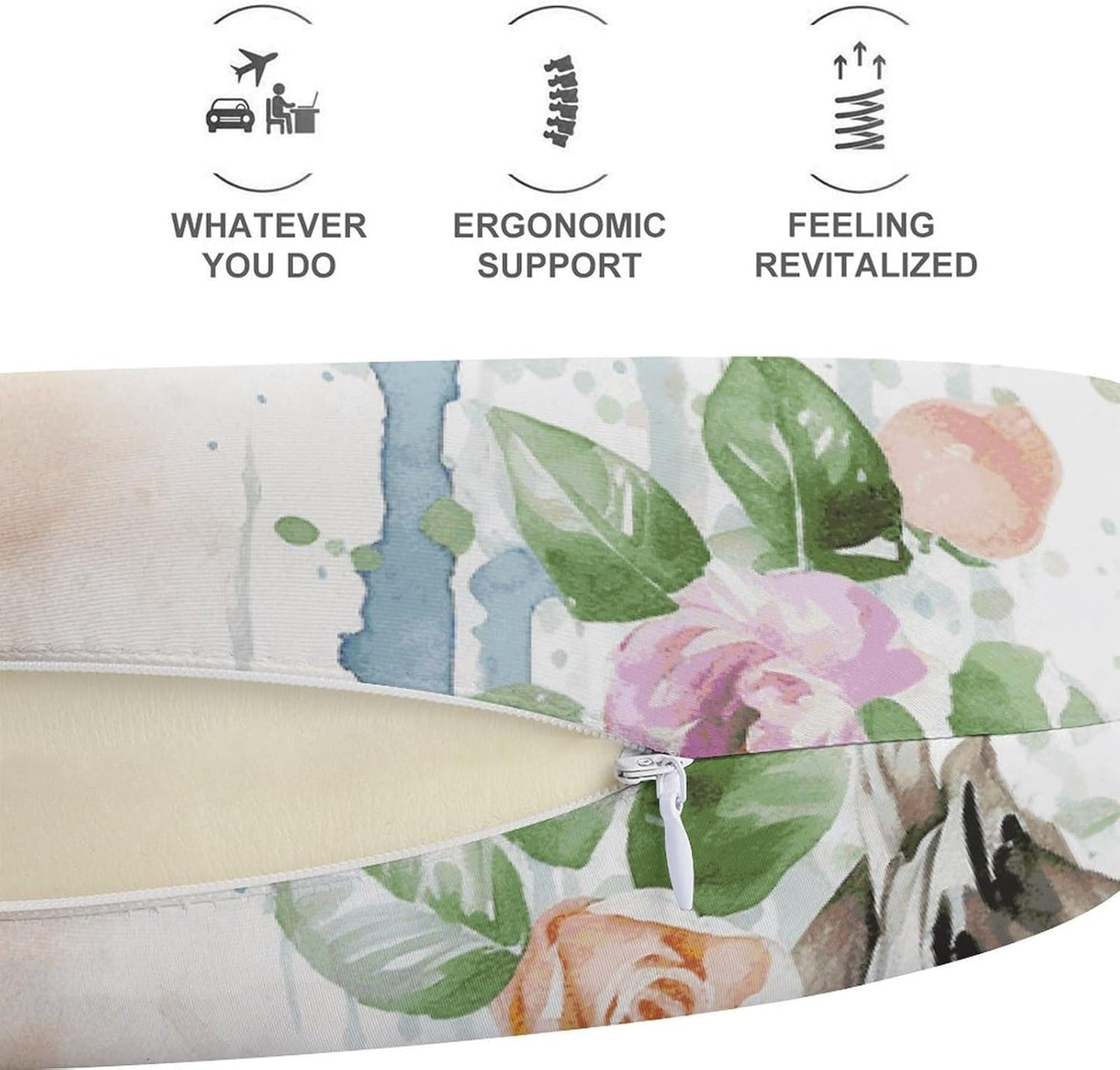 Watercolor Duck Neck Pillow Memory Foam U Shaped Pillows Portable Pillows for Shoulder Travel Head Support Pillow with Concealed Zipper for Airplane Car Home Office