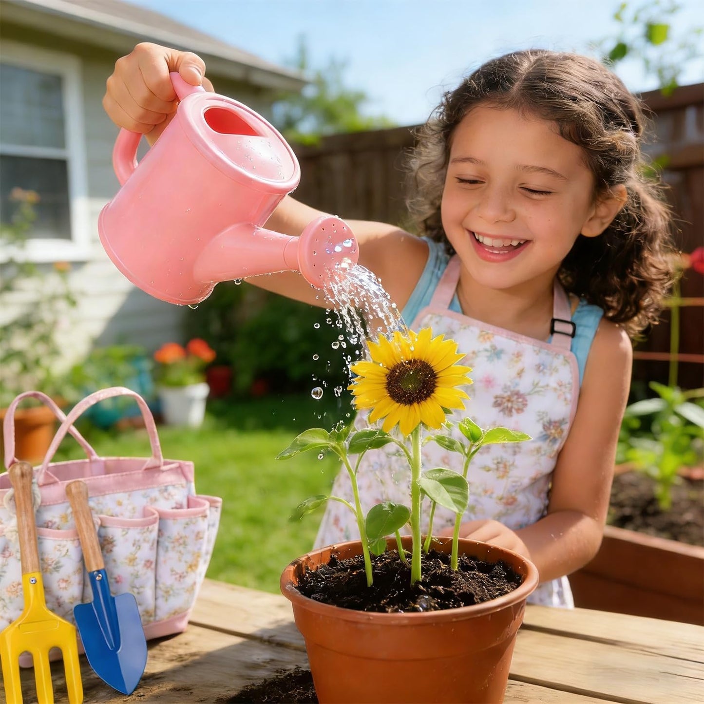 Kids Gardening Tools Set Toddler Gardening Kit with Apron & Tote Bag, Shovel, Fork, Trowel and Gloves, Outdoor Gardening Toys Easter Gifts for Children Ages 3-10