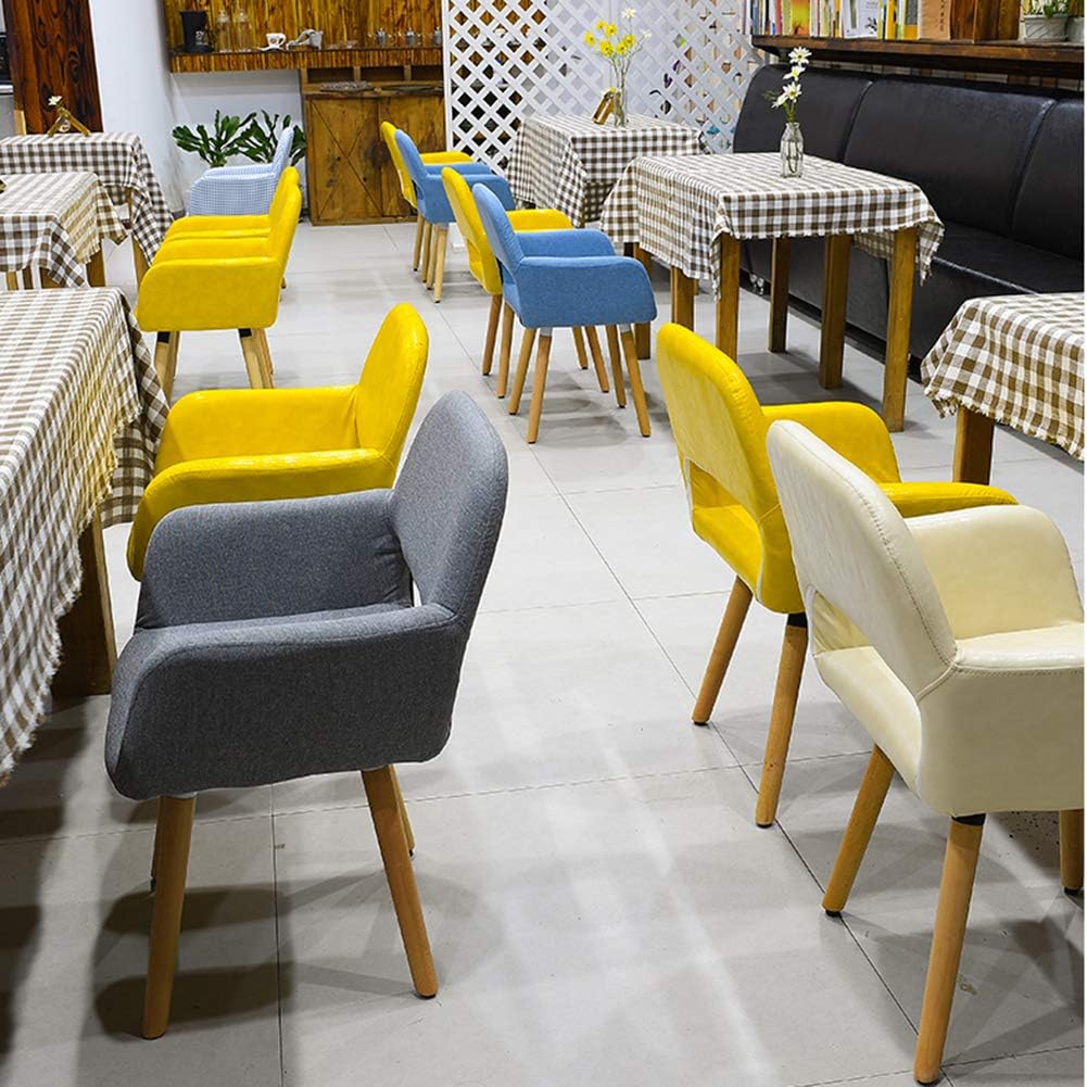 Comfortable Chair Dining Chairs,Mid-Century Modern Cotton Linen Upholstered Lounge Chair Makeup Stool,Accent Arm Chairs with Solid Wood Legs,for Restaurant/Pub/Cafe/Living Room/Hotel/Kitchen Leisur