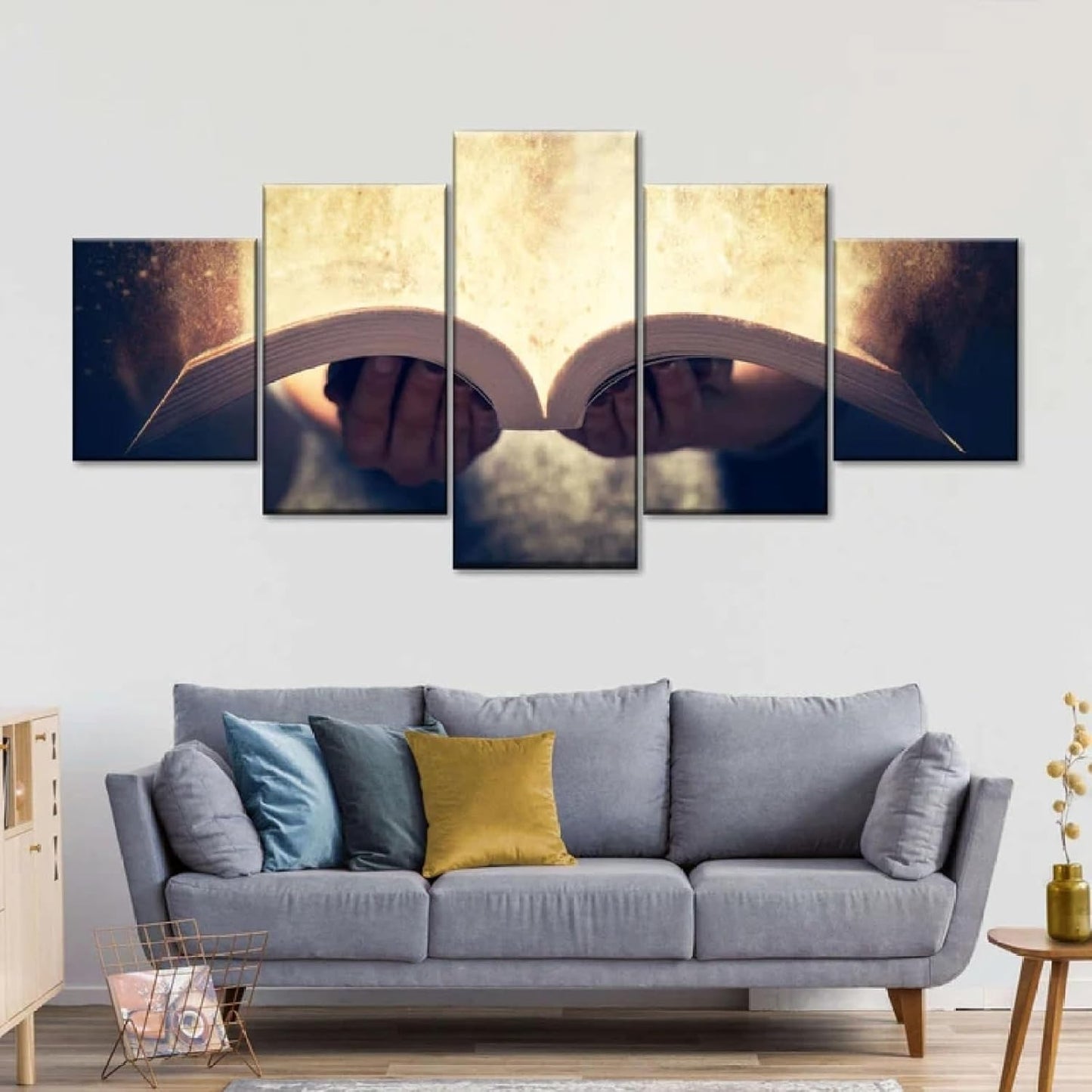 Framed Canvas Wall Art Paintings for Bedroom set of 5 about Reading the Holy Bible HD Posters for Room Aesthetic Home Decorations for Living Room and Gift
