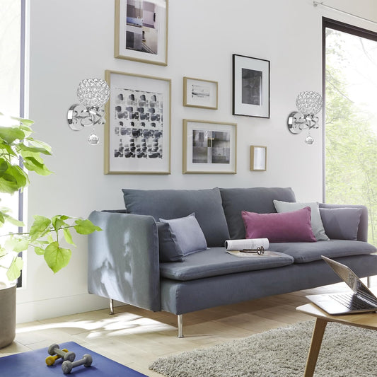 TISLYCO Silver Crystal Sconces - Modern Wall Lighting with Hanging Crystal Ball, Wall Mount Lamp for Bedroom, Living Room, Hallway