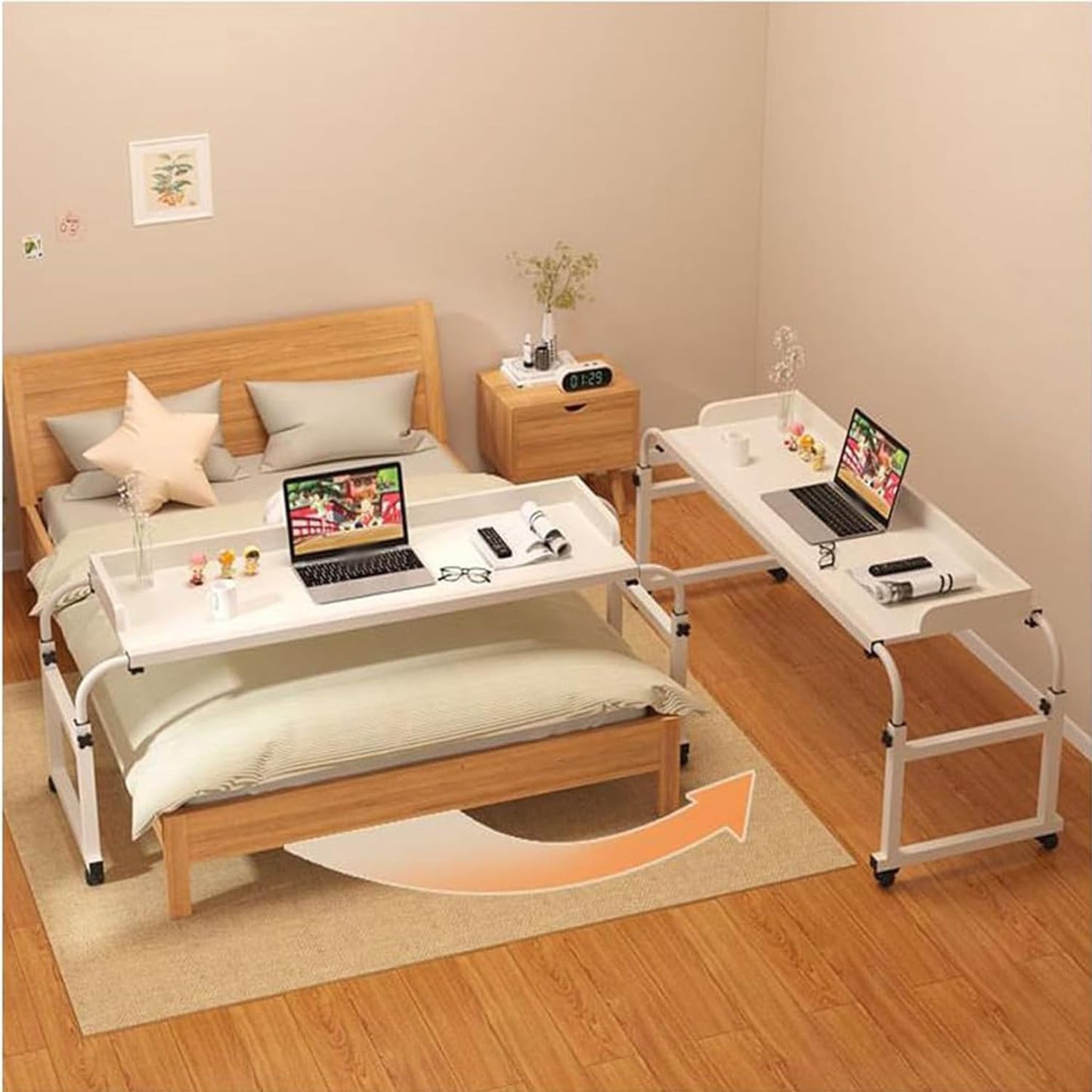 Crafting Table，Table On Wheels Foldaway Desk Reading Table Craft Desk Bed Laptop Table Folding Desk Height Adjustable Desk Work from Home Desk(Color:Wood+)