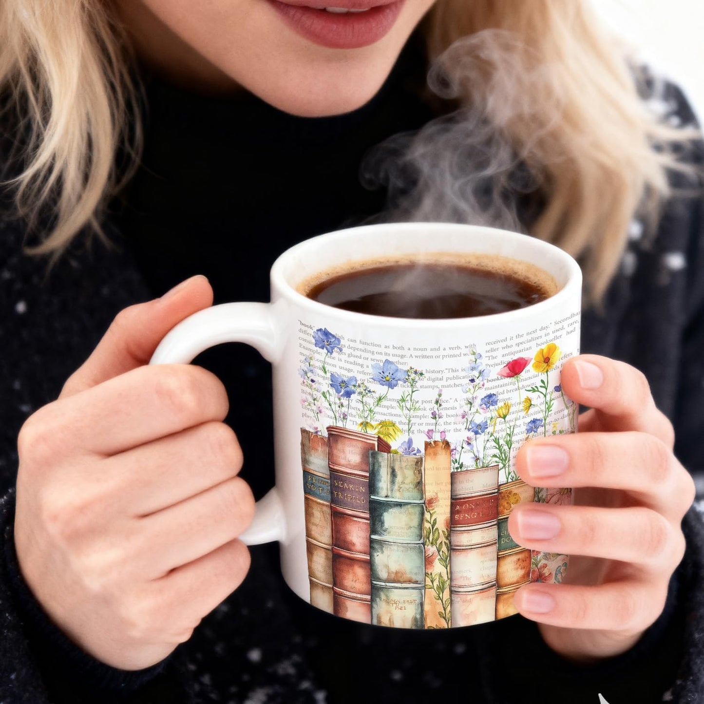 Book & Flowers Coffee Mug 11Oz, Booklovers Gifts for Women Librarian Writer Friends, Creative Book Club Present for Readers Bookish, Novelty Gifts for Birthday Christmas