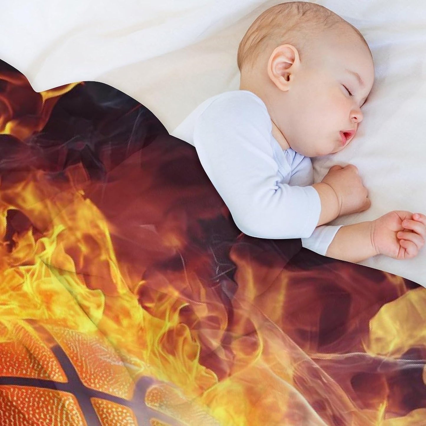 Fire Basketball Throw Blanket for Couch Bed Plush Cozy Fuzzy Flannel Blanket for All Season 66"x90"