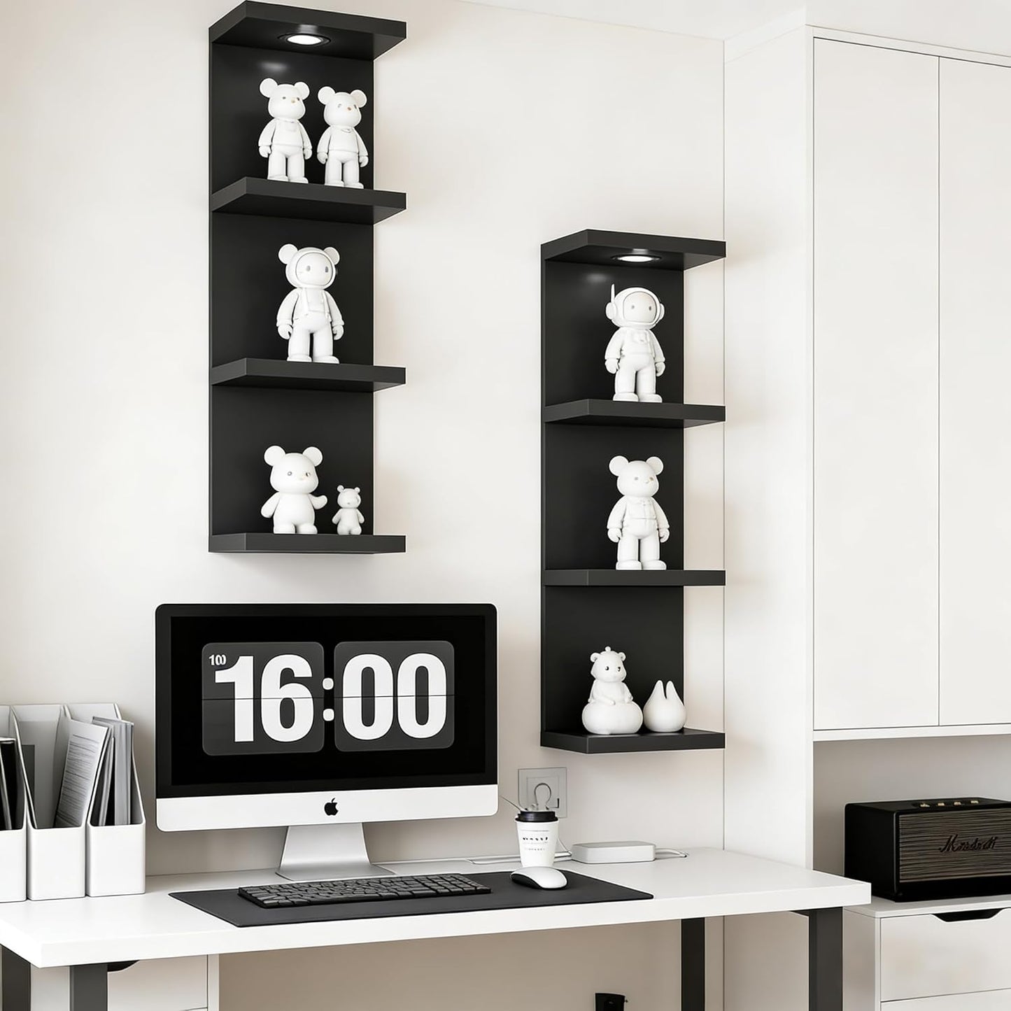 4 Tier Wall Shelf Unit Black Floating Shelves with LED Lights,Lack Wall Shelf,Versatile Floating Shelves for Home Decor Organizer Books Decor