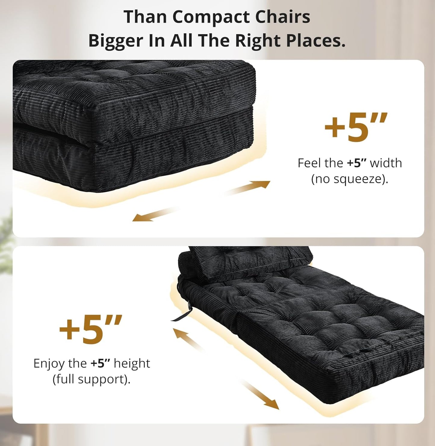 Folding Sofa Bed, Convertible Sleeper Chair with Pillow, Foldable Mattress with Back Support, Portable Floor Sofa Lounge for Living Room Bedroom Dorm