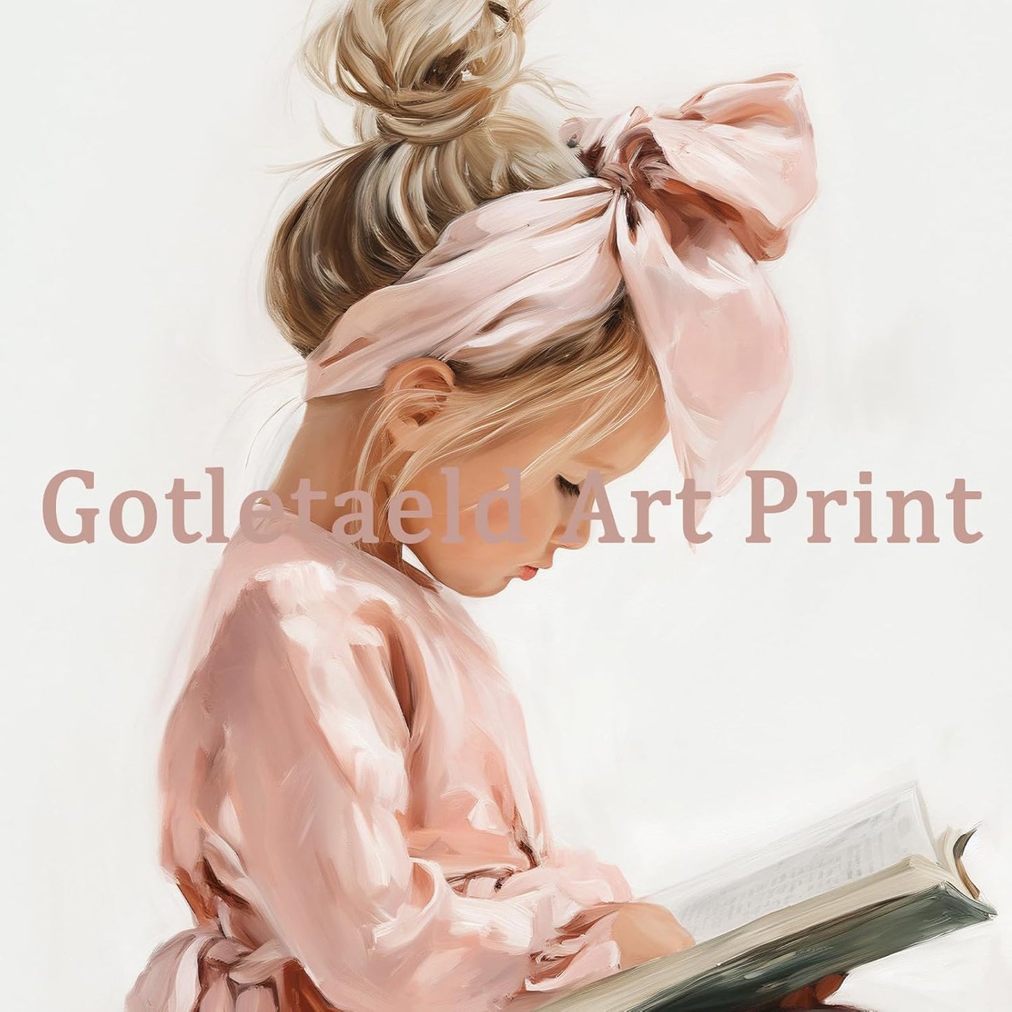 Girl Reading Book Painting Preppy Trendy Poster Coquette Pink Bow Picture for Library Reading Room Book Lovers Poster Cute Pink White Bow Paintings Aesthetic Girly Wall Art Dorm 16x24in Unframed