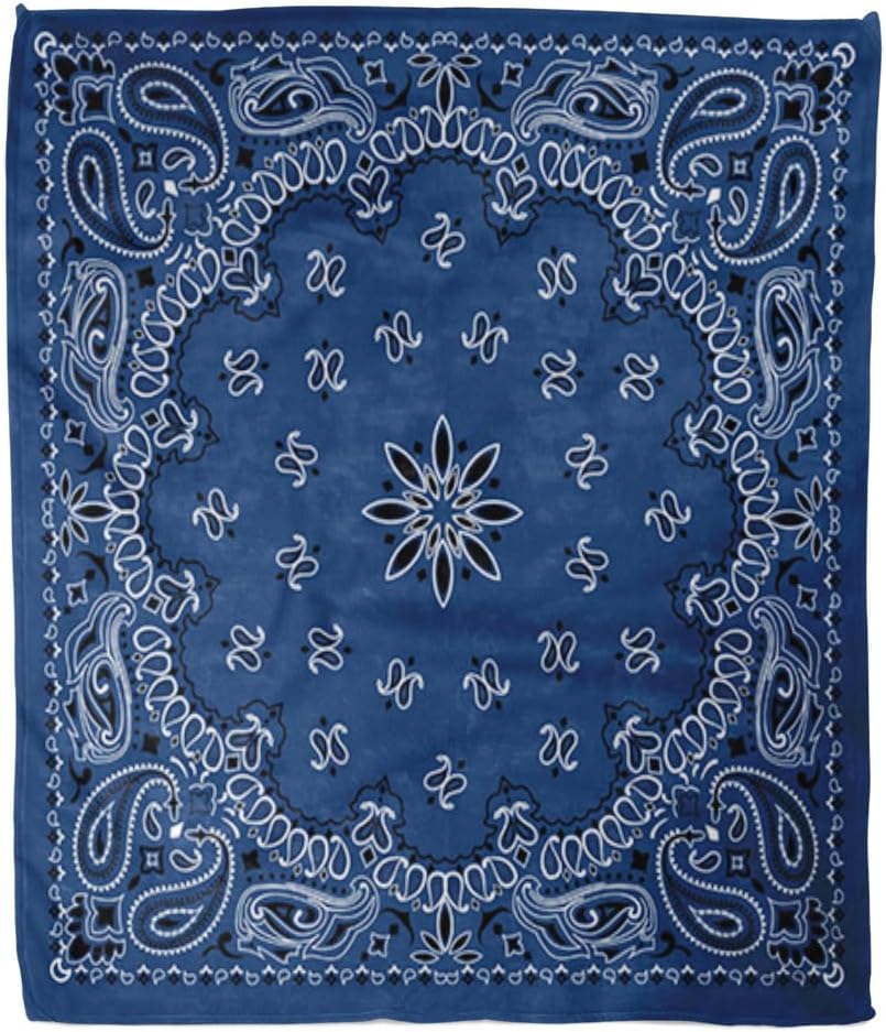 Home Decor Throw Blanket, Blue Paisley Bandana Scarf Classic, Warm Soft Cozy Flannel Bed Blankets for Bed, Couch, Sofa and Chair, All Seasons Suitable, 80x60 inches