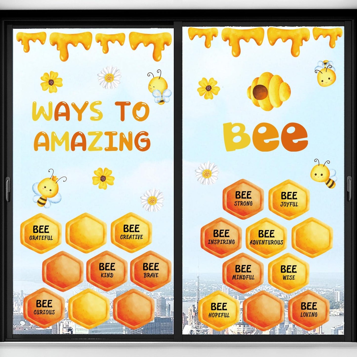 IARTTOP Motivational Bee Wall Sticker(90x60cm) Amazing Classroom Bulletin Board Bee Honey Wall Decals Inspirational Classroom Door Decoration Positive Saying Decals for School Window Playroom Decor