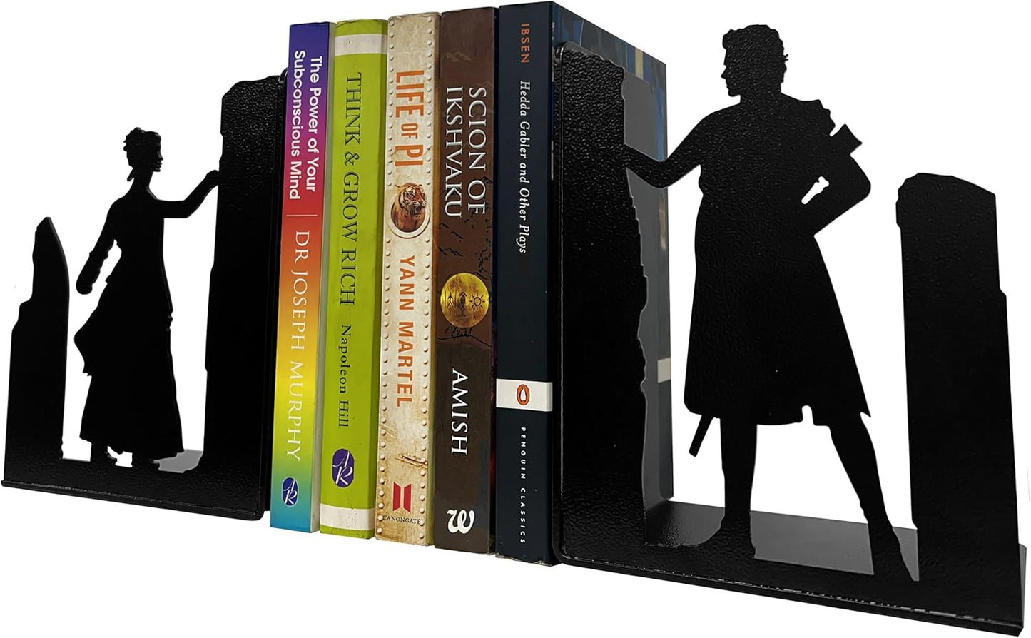 Decorative Couple Bookends, Metal, Unique, Non Skid - 7 Inch Tall for Home/Office Decor