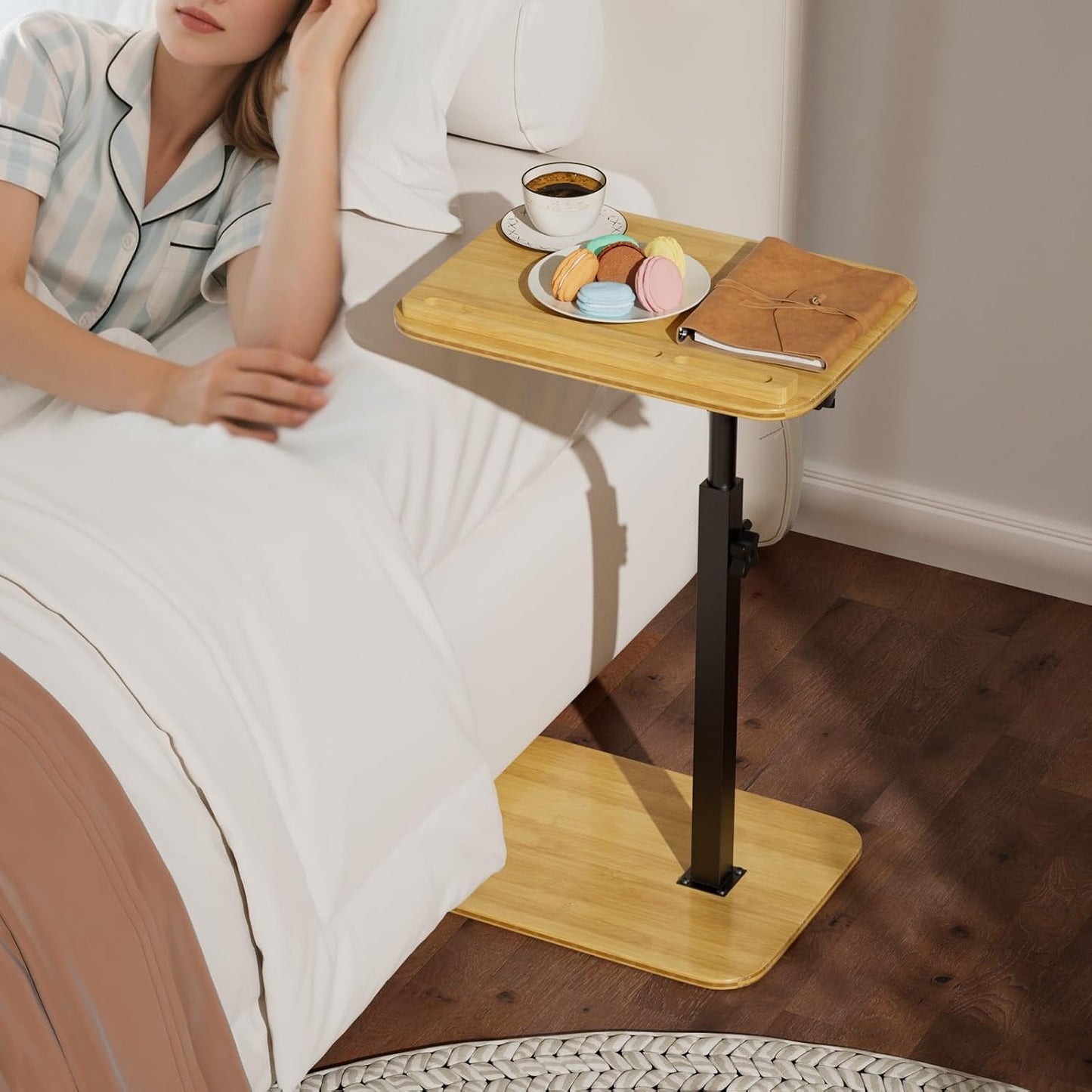 TV Tray Side Table for Couch - Set of 2 Adjustable Height Rotating C Table End Table Laptop Desk for Sofa, Perfect for Eating Working Reading, Fits Small Spaces