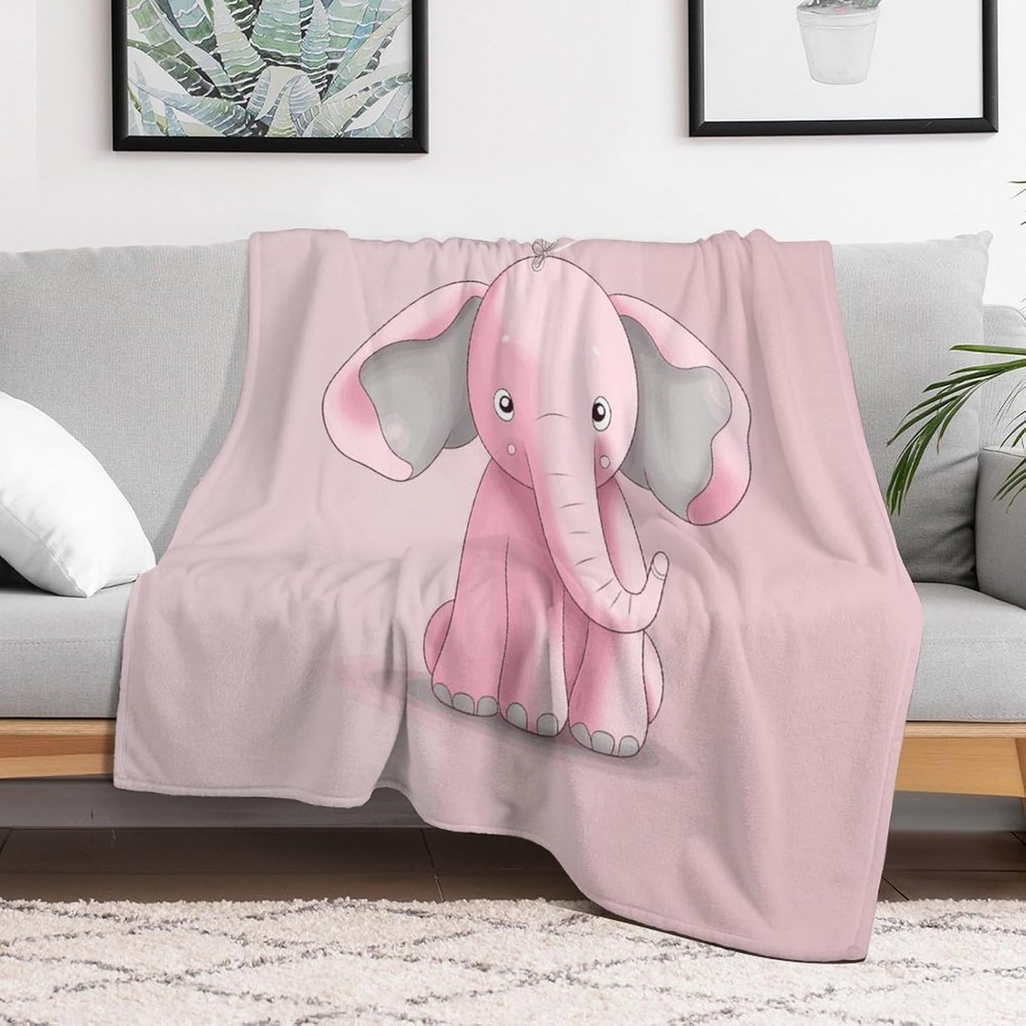Pink Elephant Blanket Super Soft Lightweight Throw Blanket Cute Cozy Warm Bed Blanket Decorative Fuzzy Blanket All-Season Home Decor Gift for Sofa Couch Living Room 40"*50" （100 * 130cm）