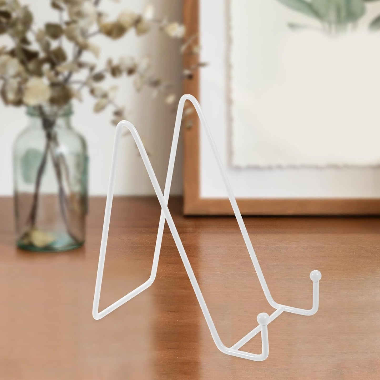 HOMSFOU White Metal Easel Photo Frame Bracket Display Stand Holder for Plates Books Artwork Tabletop Decor 5.90X5.51X2.95 Inches